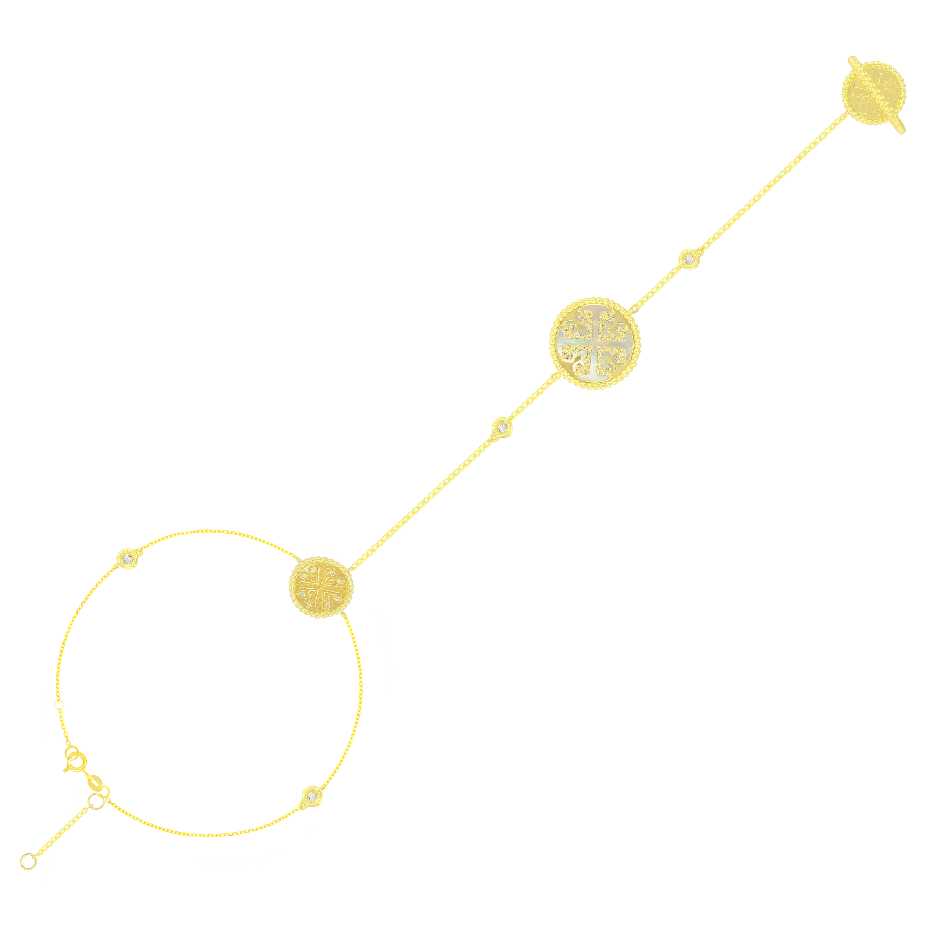 Lace White Mother of Pearl Diamond Panja in 18K Yellow Gold