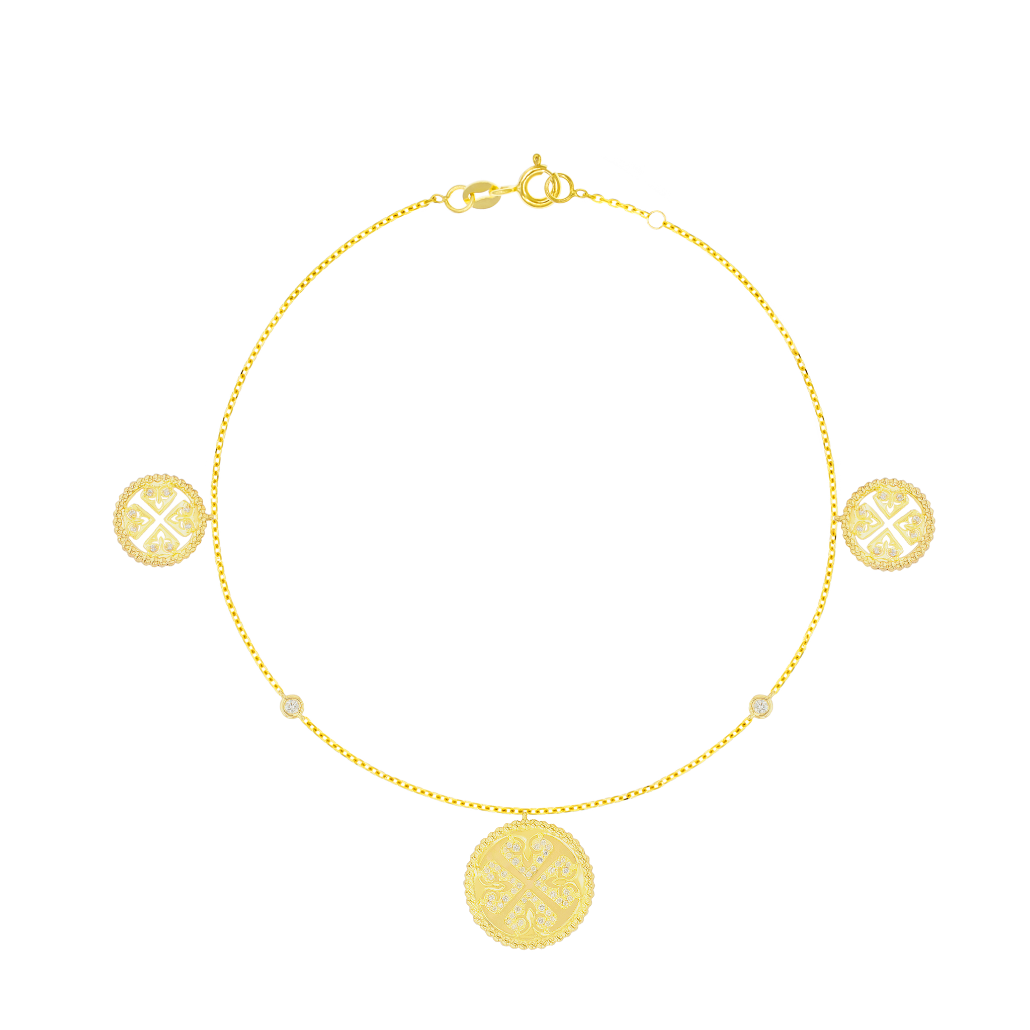 Lace Black and White Mother of Pearl Diamond three Motif Bracelet in 18K Yellow Gold