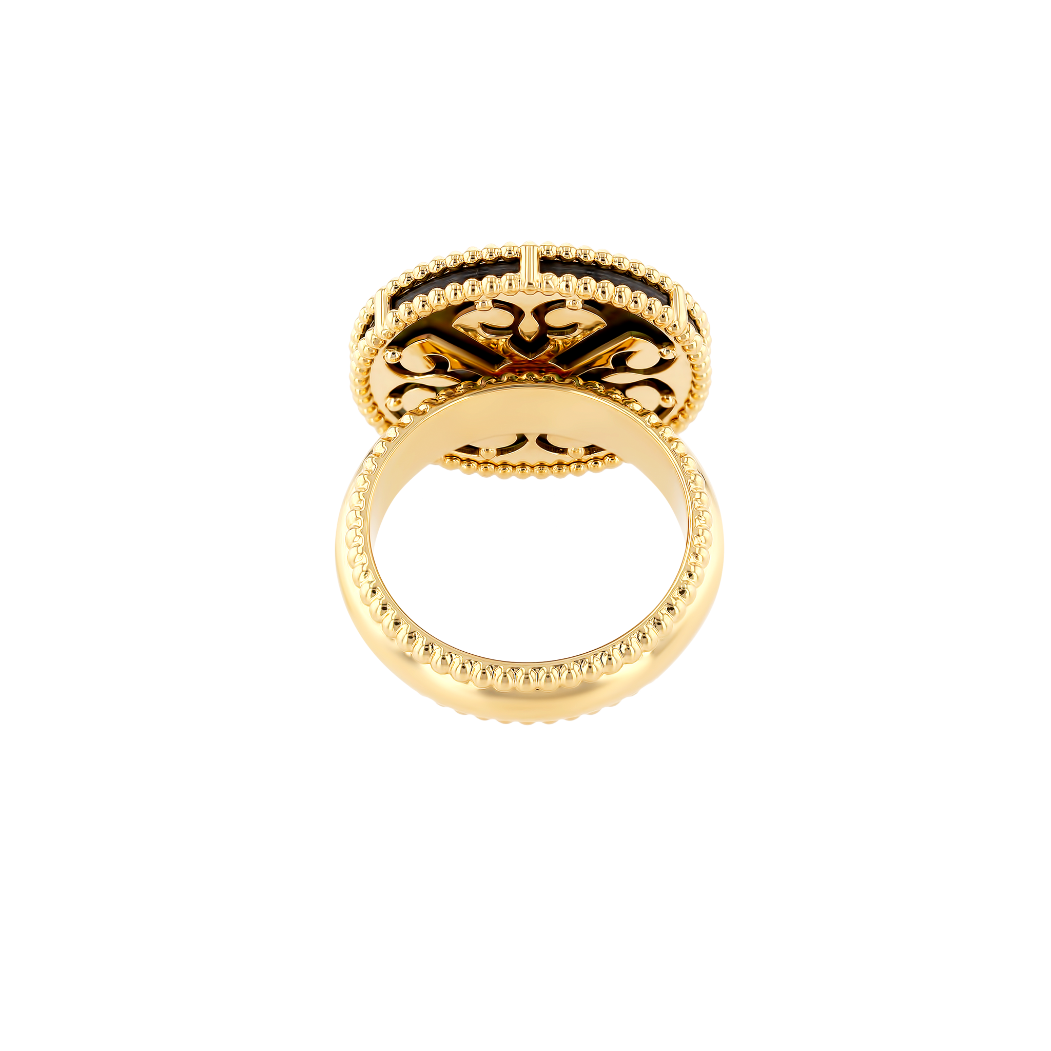 Lace Black Mother of Pearl Diamond Ring in 18K Yellow Gold