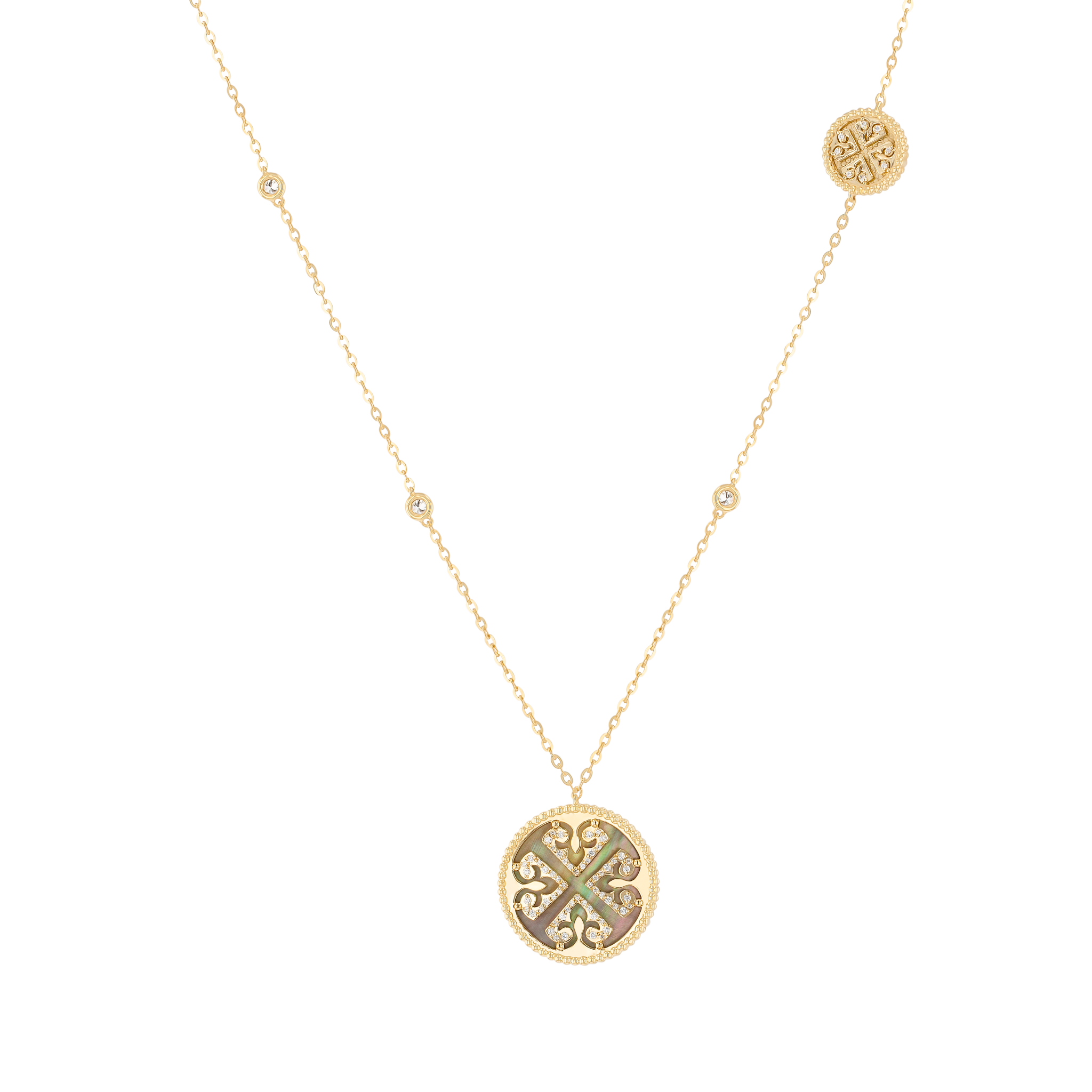 Lace Black Mother of Pearl Diamond Necklace in 18K Yellow Gold