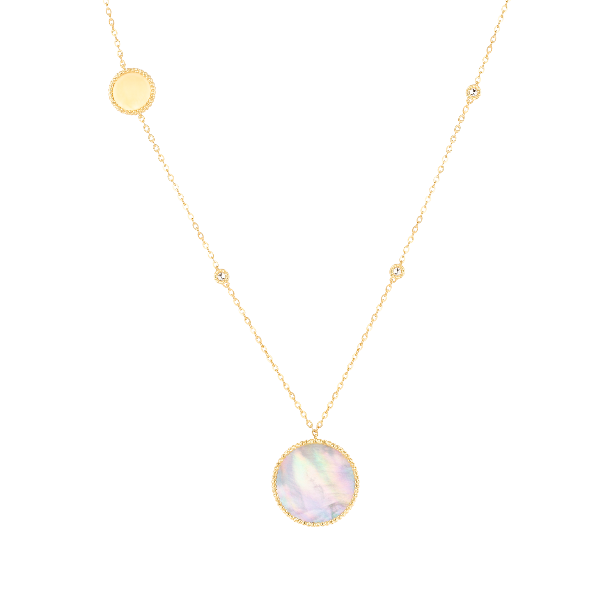 Lace Black Mother of Pearl Diamond Necklace in 18K Yellow Gold