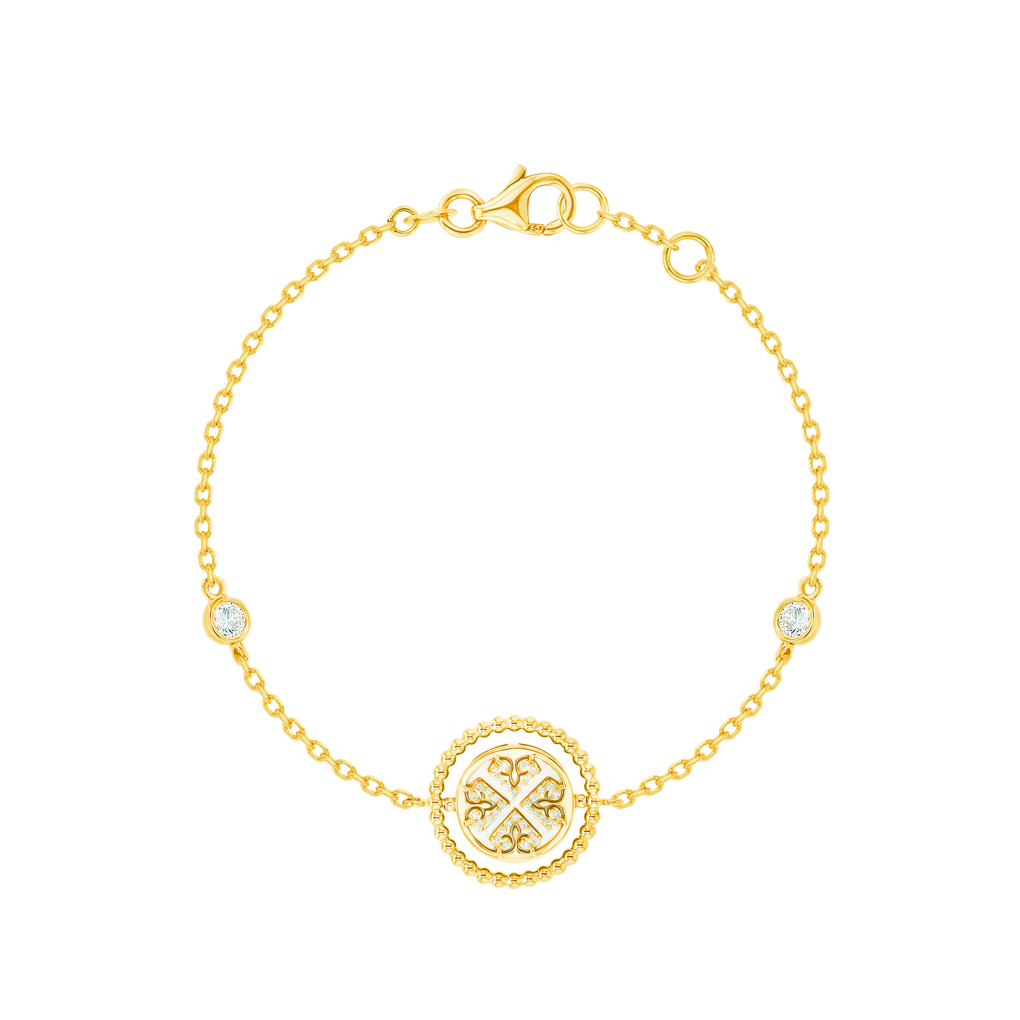 Lace Lustrous 18k Yellow Gold Bracelet with Diamond and Mother of Pearl