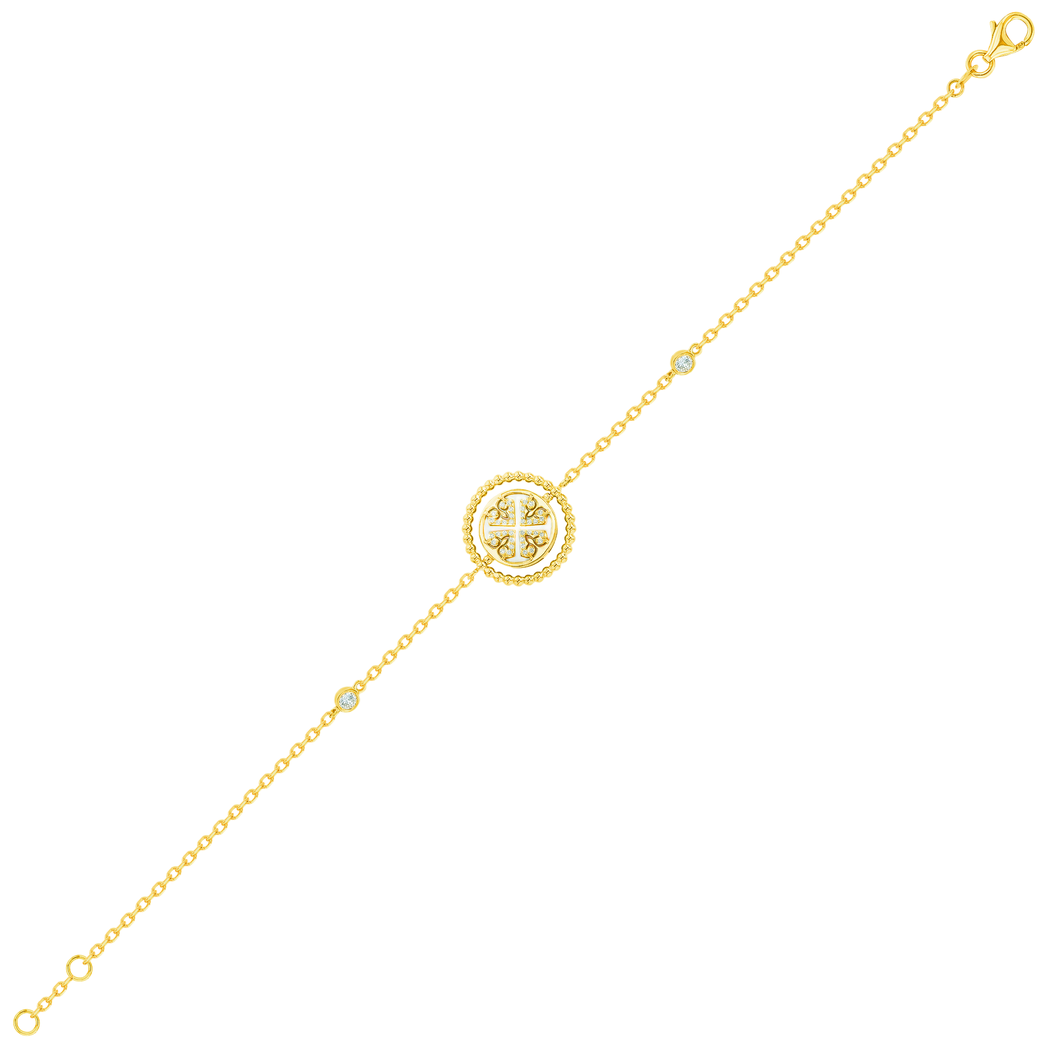 Lace Lustrous 18k Yellow Gold Bracelet with Diamond and Mother of Pearl