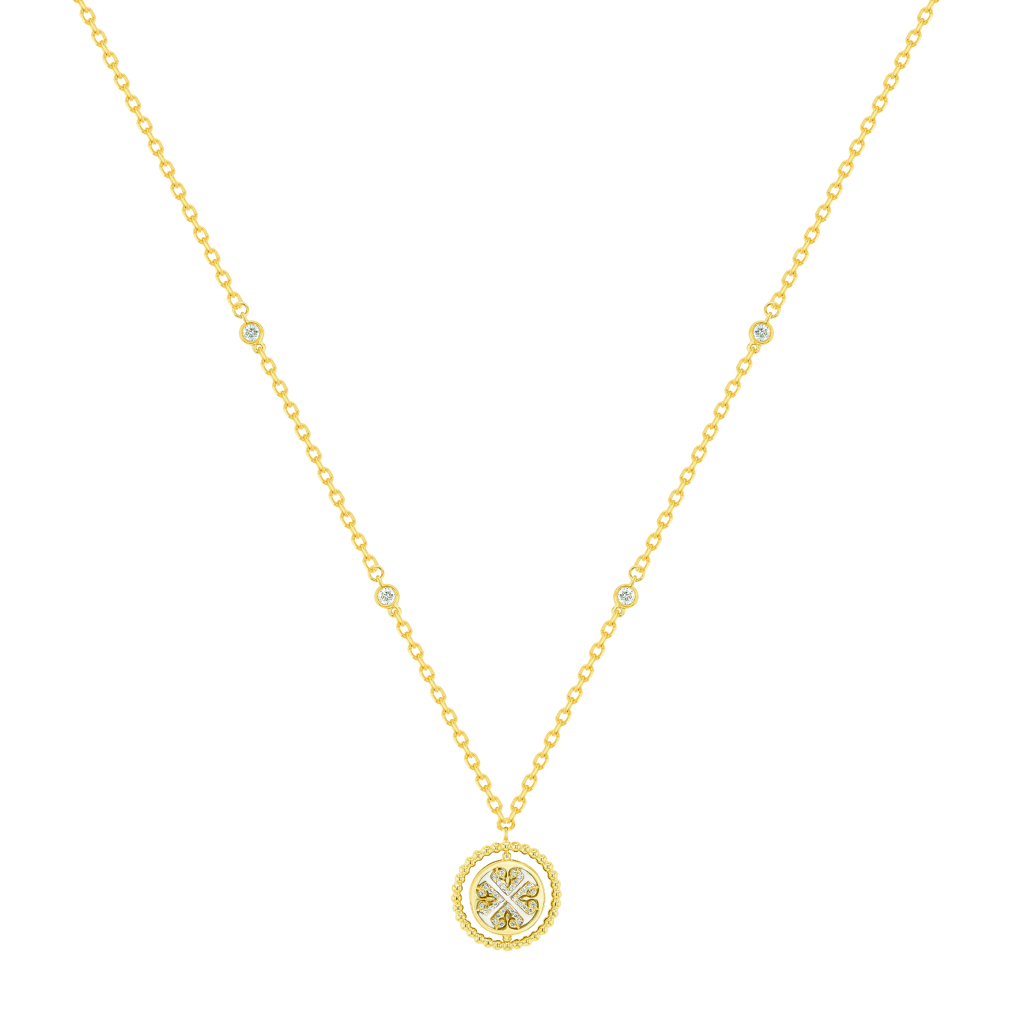 Lace Lustrous 18k Yellow Gold Necklace with Diamond and Mother of Pearl