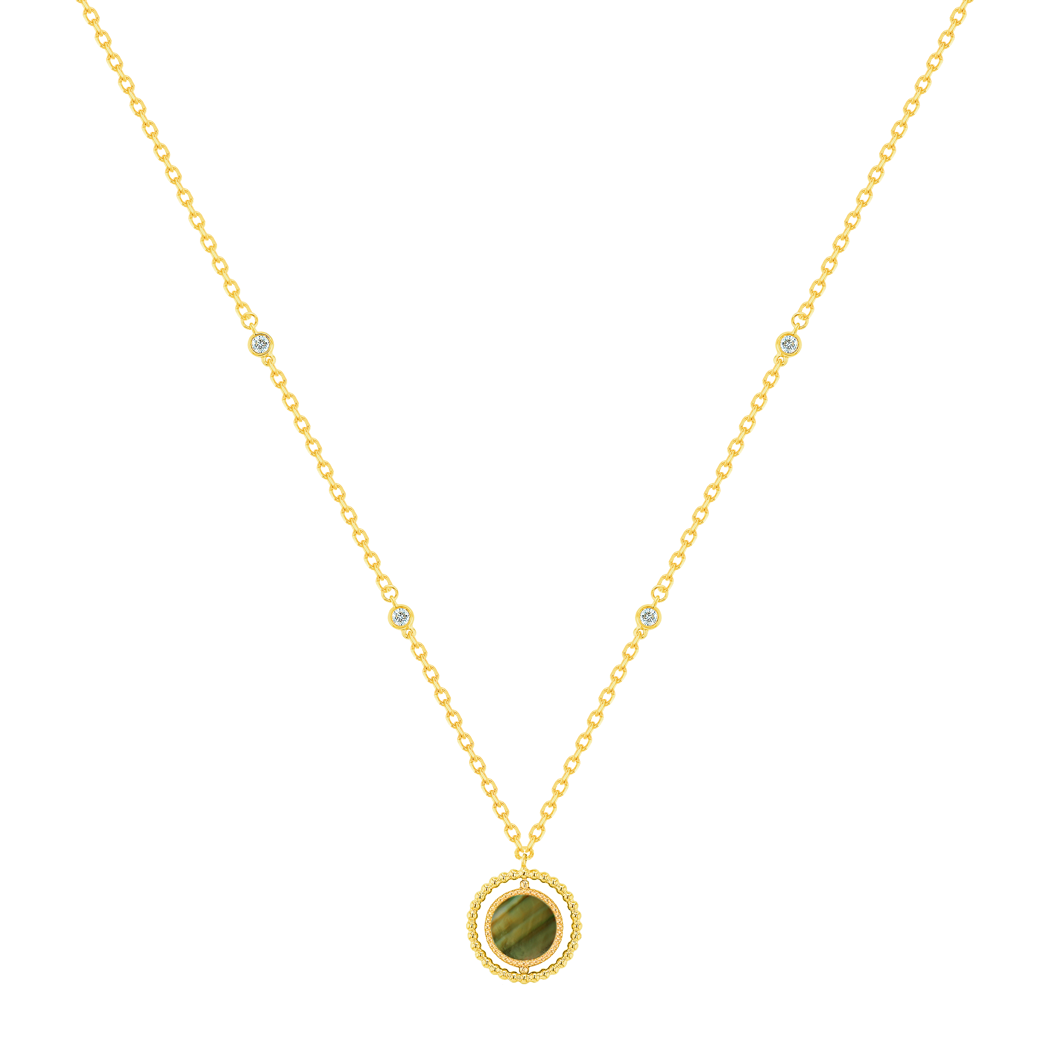 Lace Lustrous 18k Yellow Gold Necklace with Diamond and Mother of Pearl