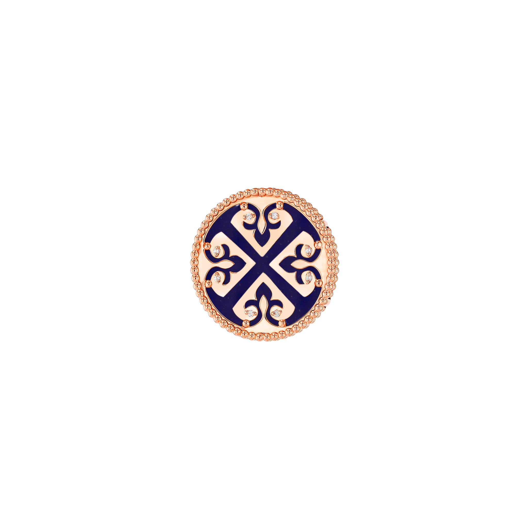Lace Single Medallion Earrings in 18K Rose Gold With Lapiz Lazuli And Diamonds