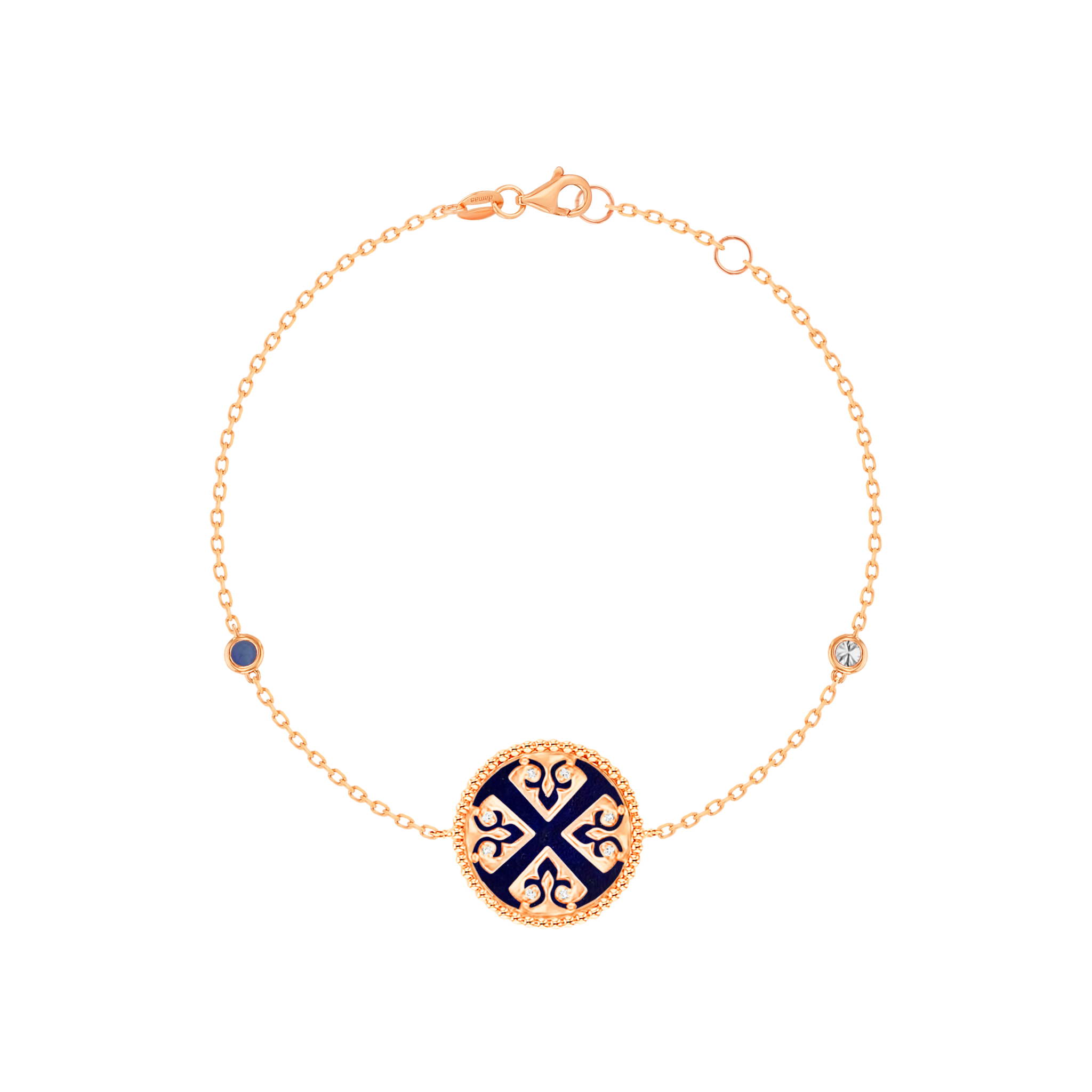 Lace Single Medallion Bracelet in 18K Rose Gold With Lapiz Lazuli and Blue Sapphire And Diamonds