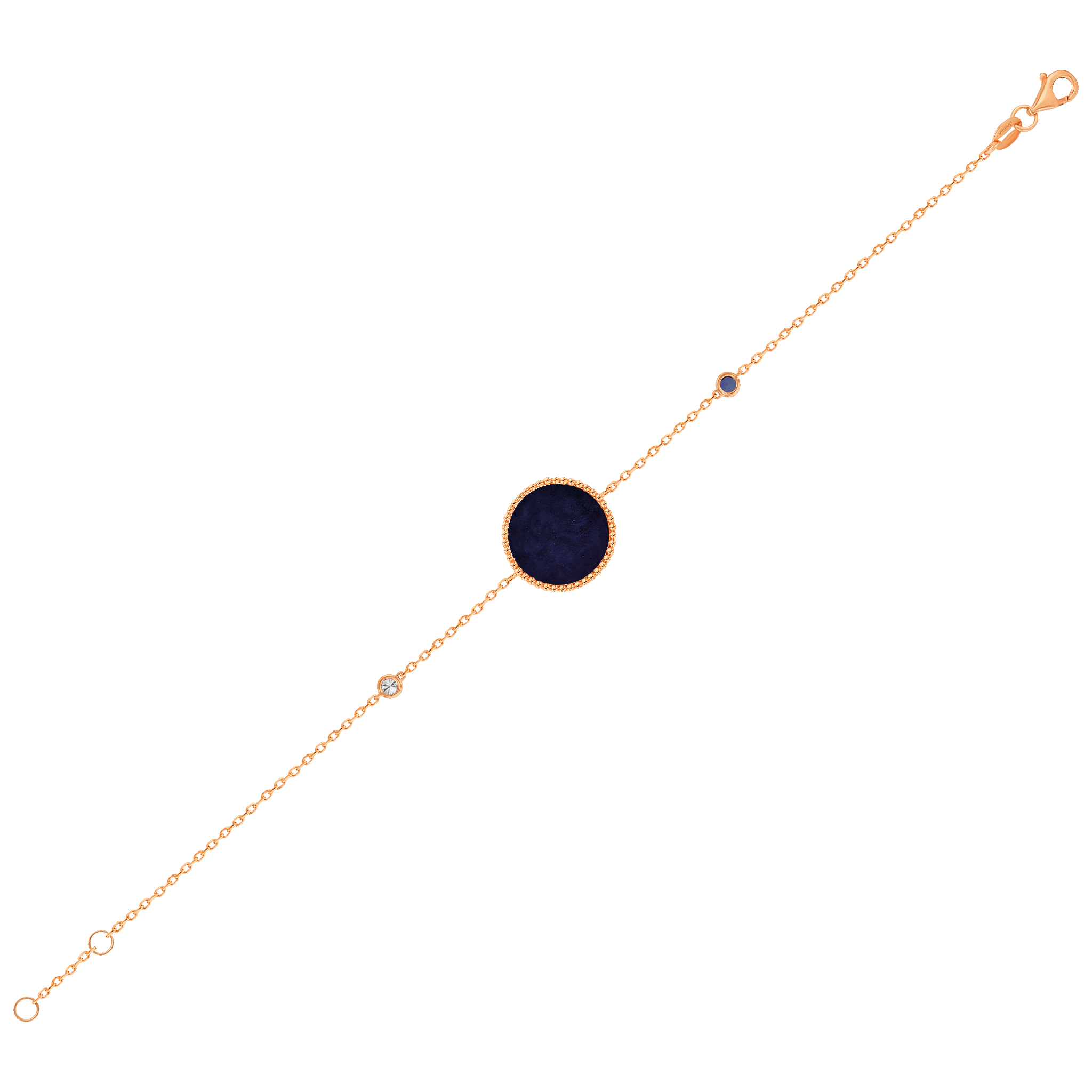 Lace Single Medallion Bracelet in 18K Rose Gold With Lapiz Lazuli and Blue Sapphire And Diamonds