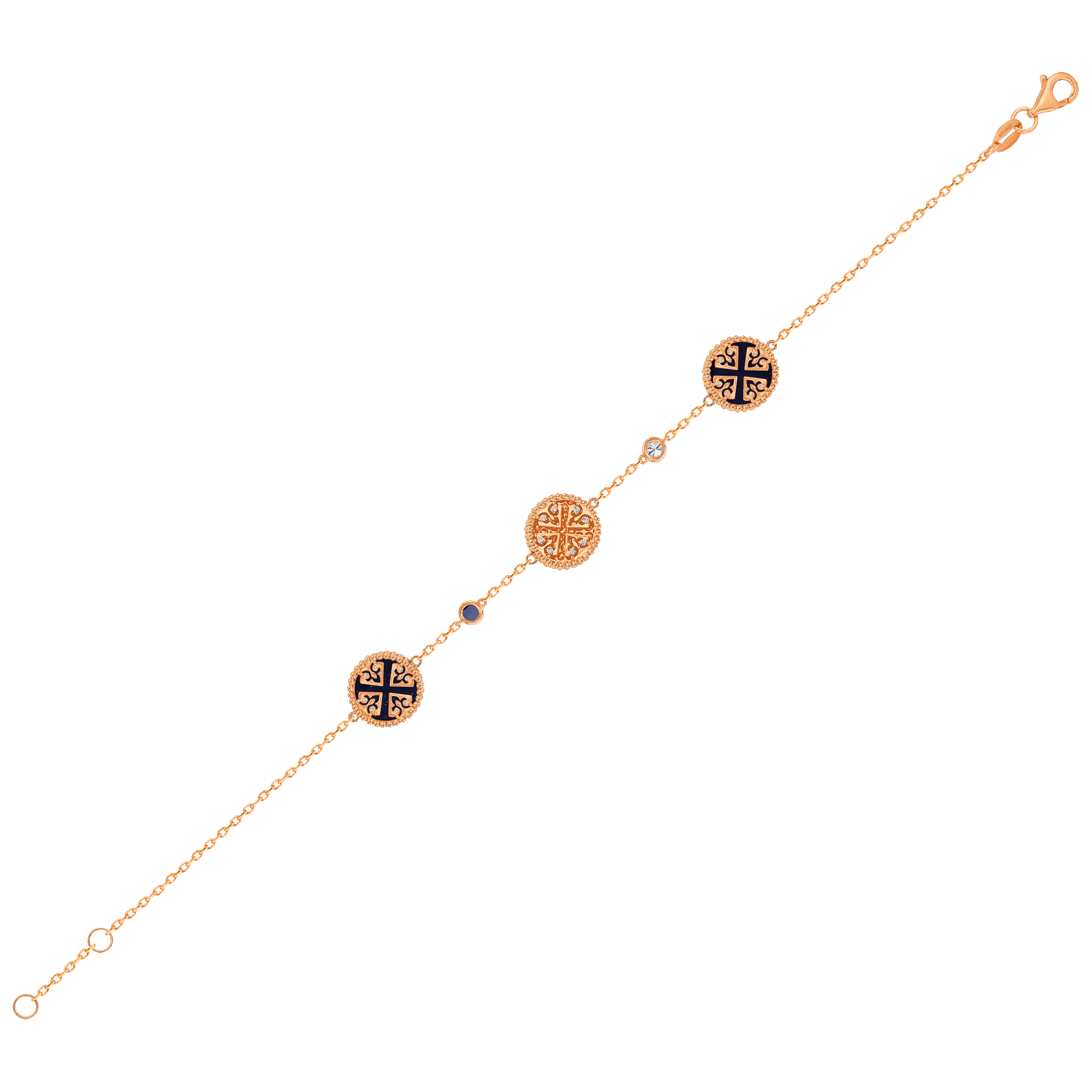 Lace Triple Medallion Bracelet in 18K Rose Gold With Lapiz Lazuli and Blue Sapphire And Diamonds