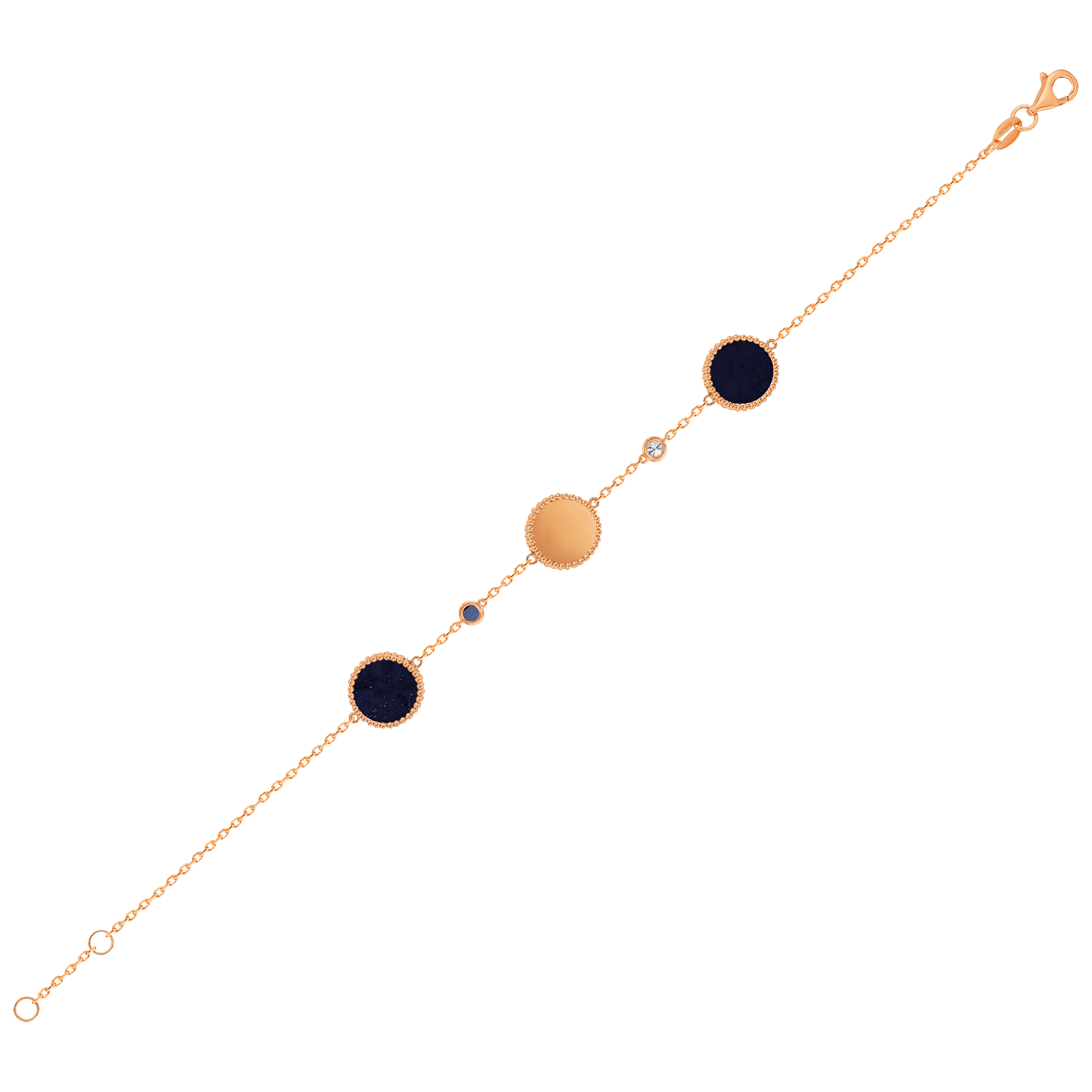 Lace Triple Medallion Bracelet in 18K Rose Gold With Lapiz Lazuli and Blue Sapphire And Diamonds