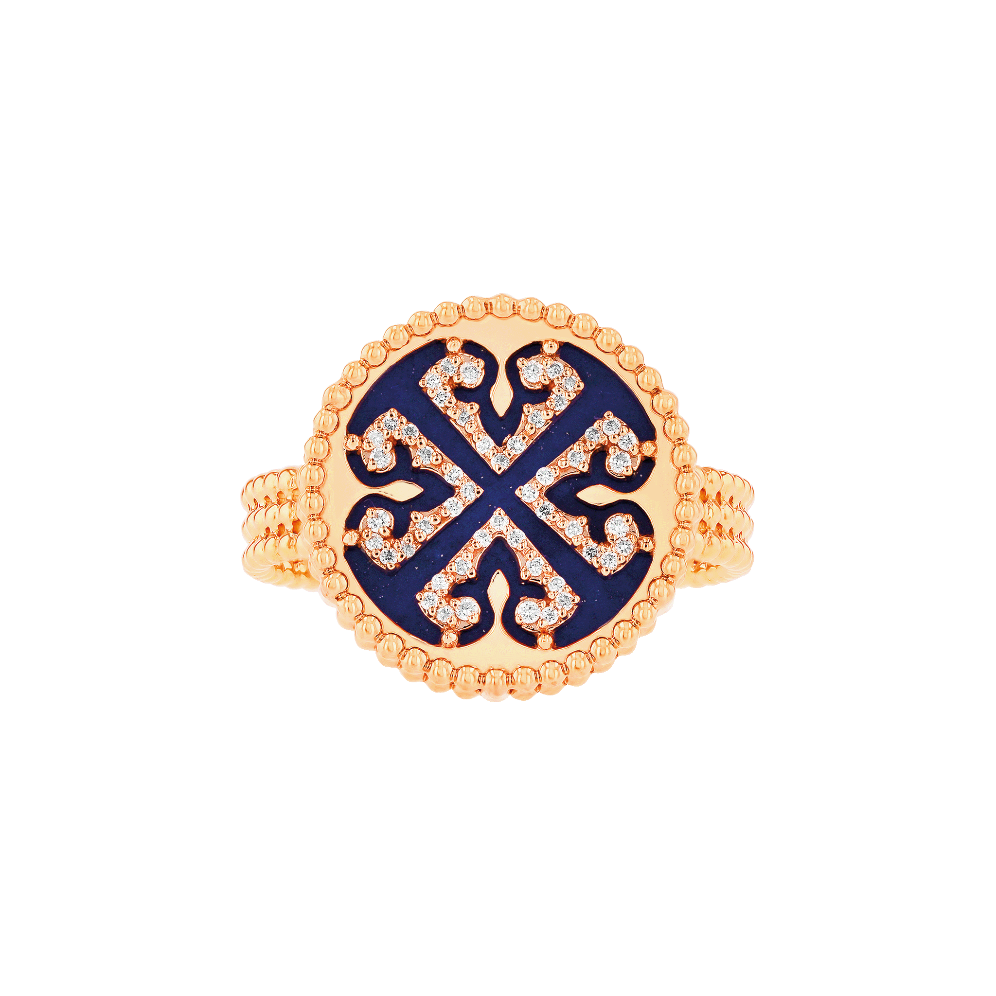 Lace Single Medallion Ring in 18K Rose Gold With Lapiz Lazuli And Diamonds