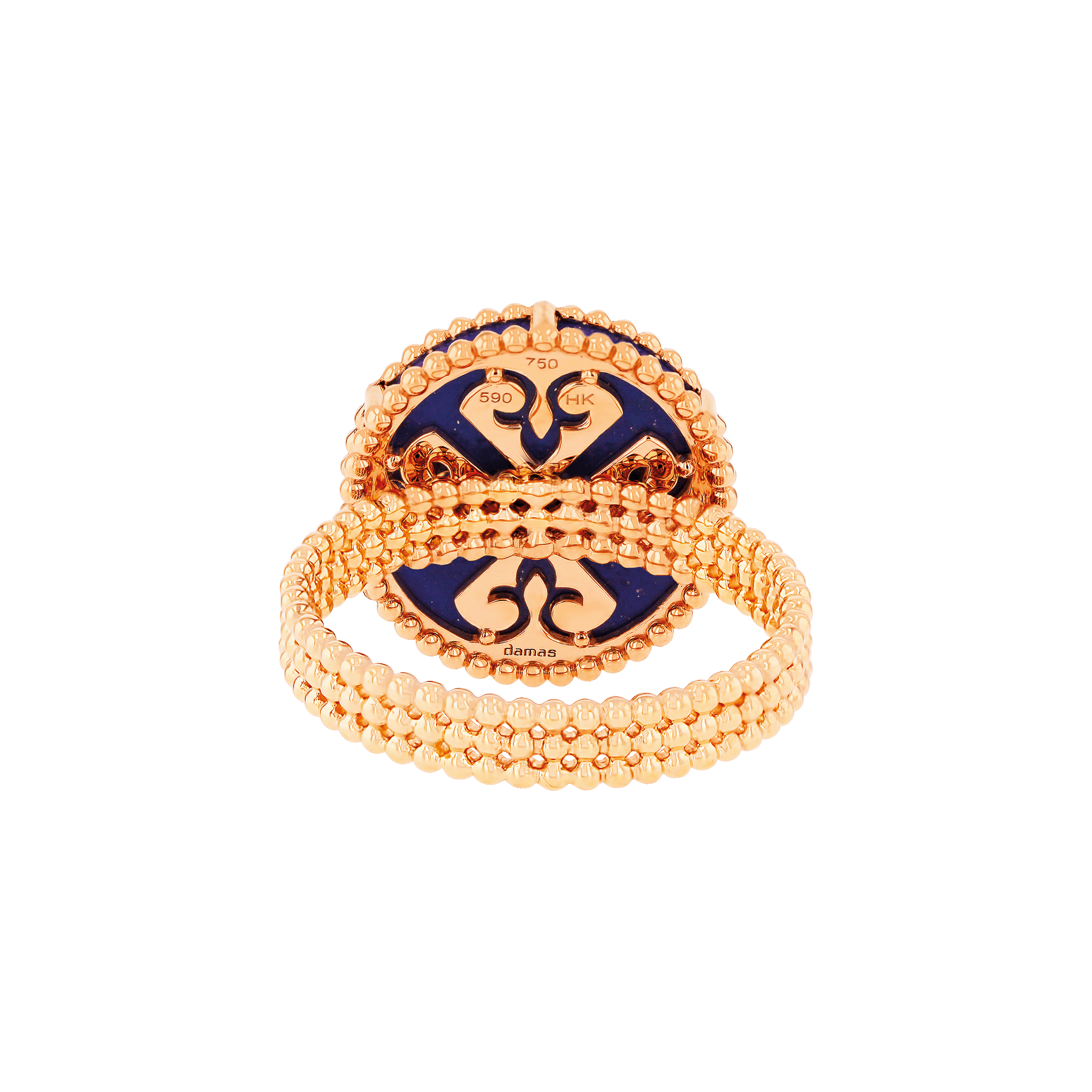 Lace Single Medallion Ring in 18K Rose Gold With Lapiz Lazuli And Diamonds