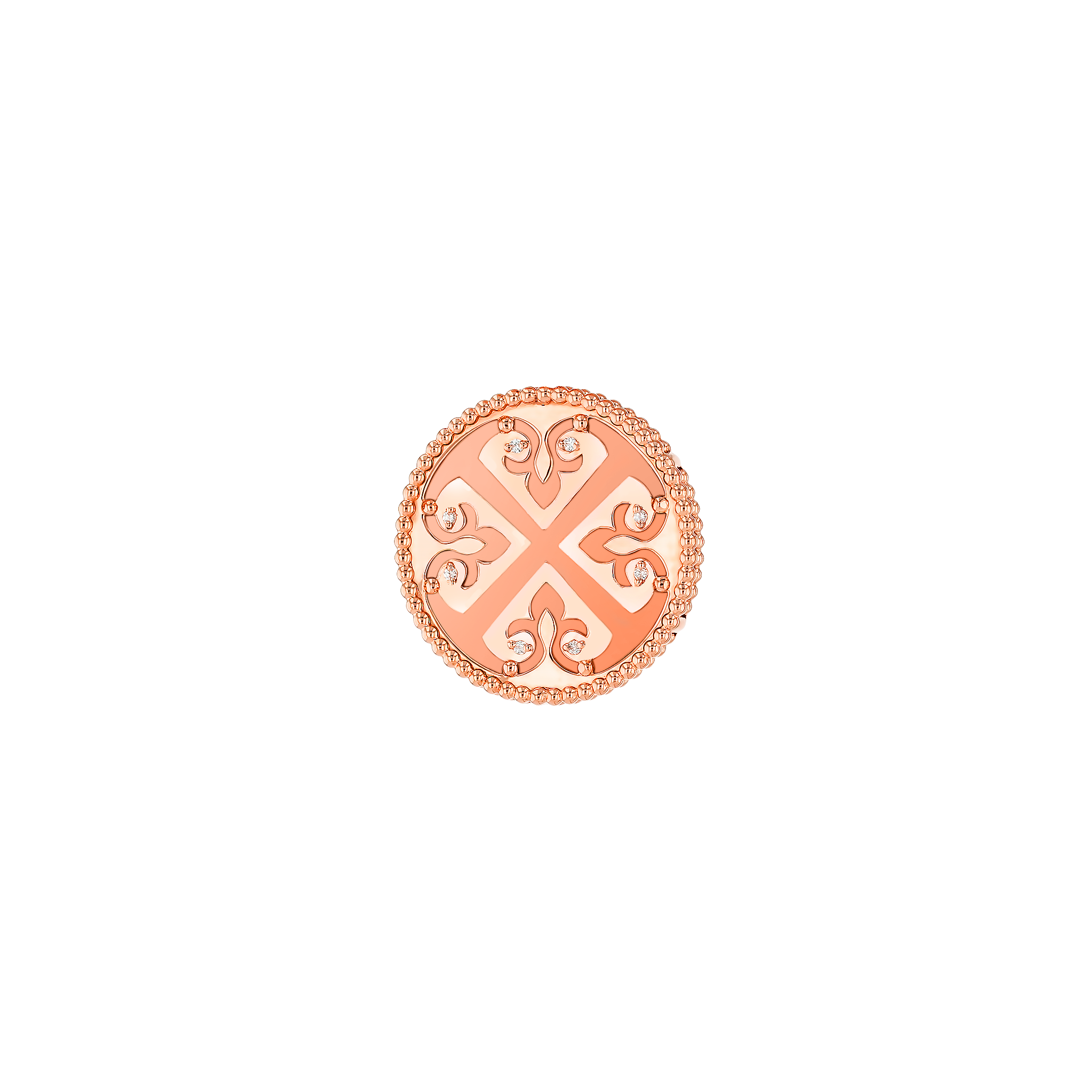 Lace Single Medallion Earrings in 18K Rose Gold With Pink Opal And Diamonds
