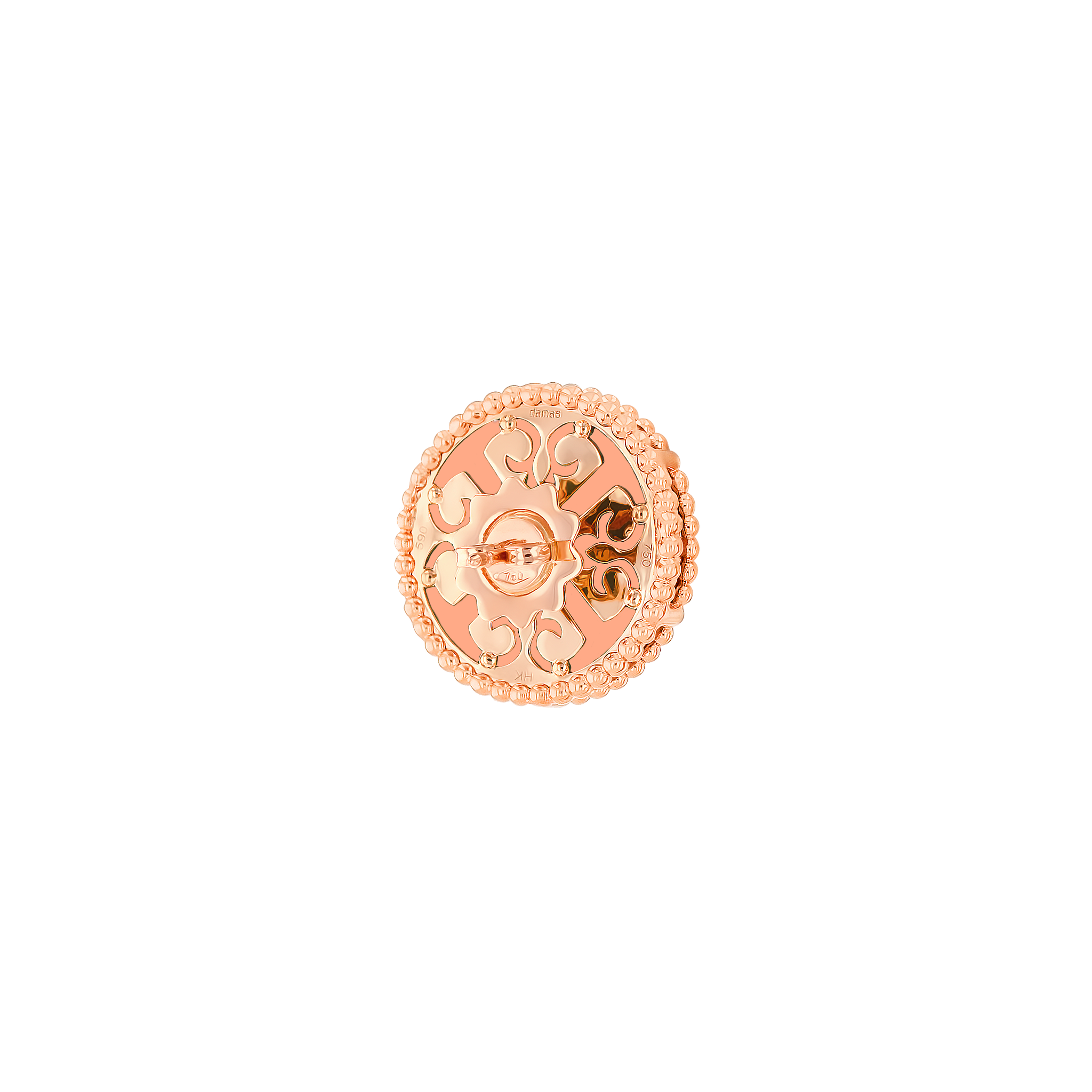 Lace Single Medallion Earrings in 18K Rose Gold With Pink Opal And Diamonds