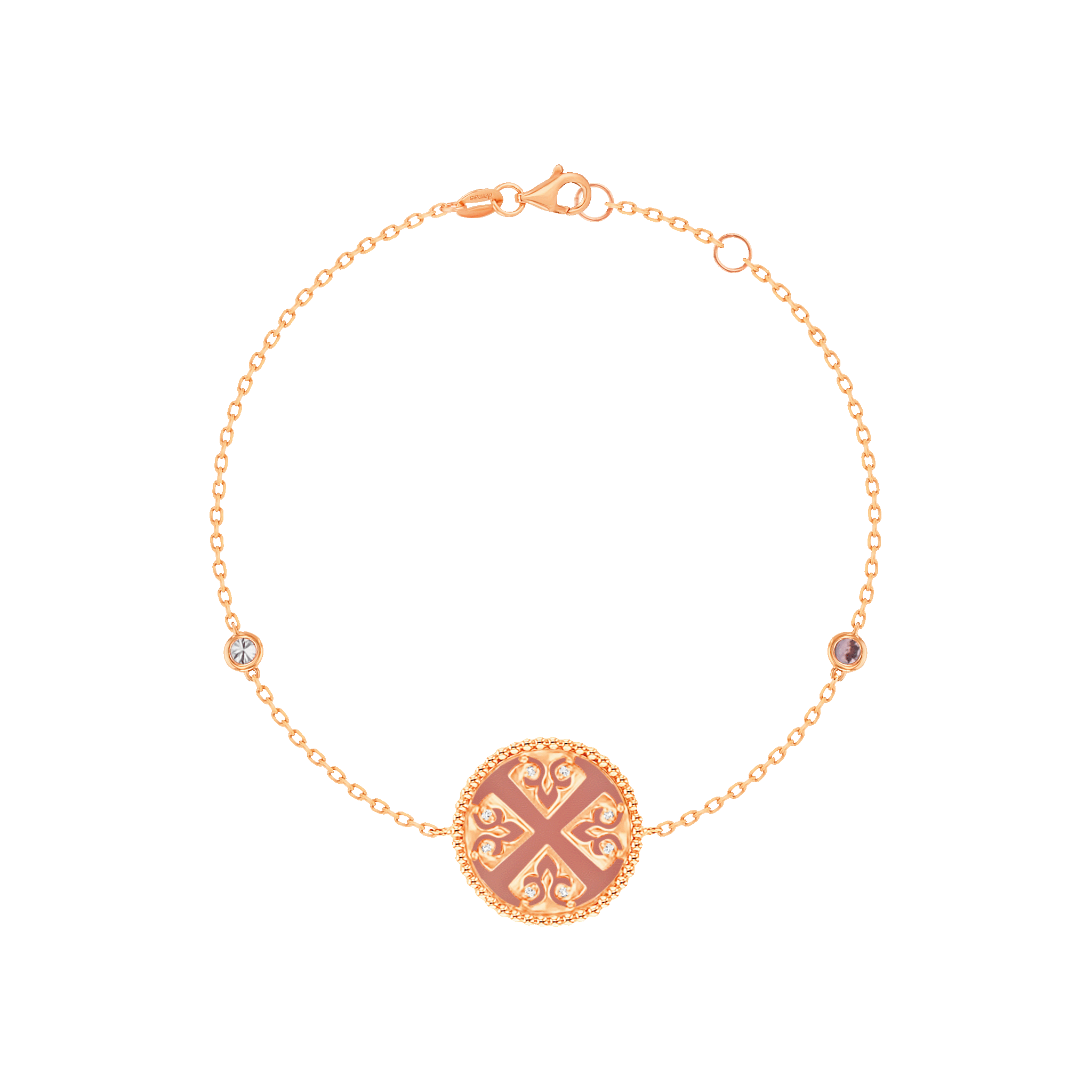 Lace Single Medallion Bracelet in 18K Rose Gold With Pink Opal, Pink Sapphire And Diamonds