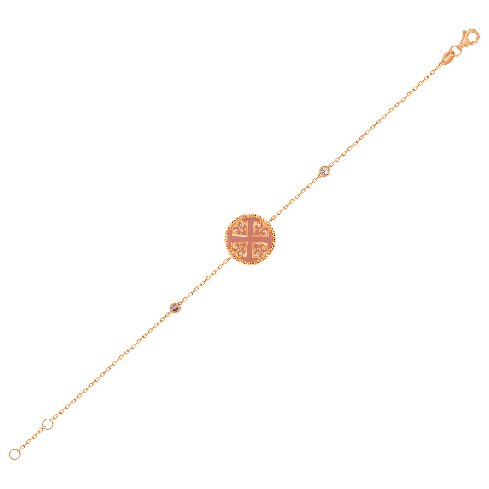 Lace Single Medallion Bracelet in 18K Rose Gold With Pink Opal, Pink Sapphire And Diamonds