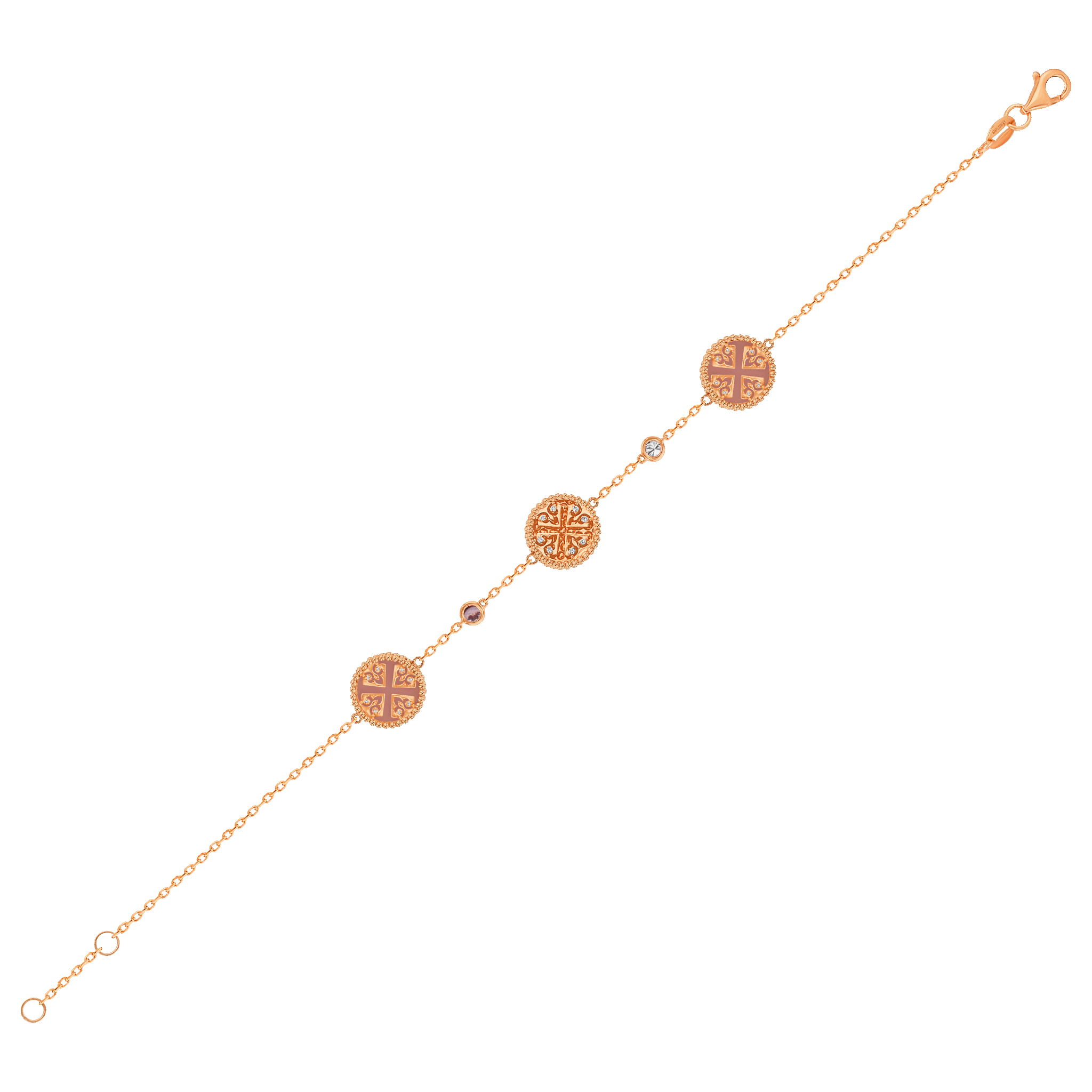 Lace Triple Medallion Bracelet in 18K Rose Gold With Pink Opal, Pink Sapphire And Diamonds