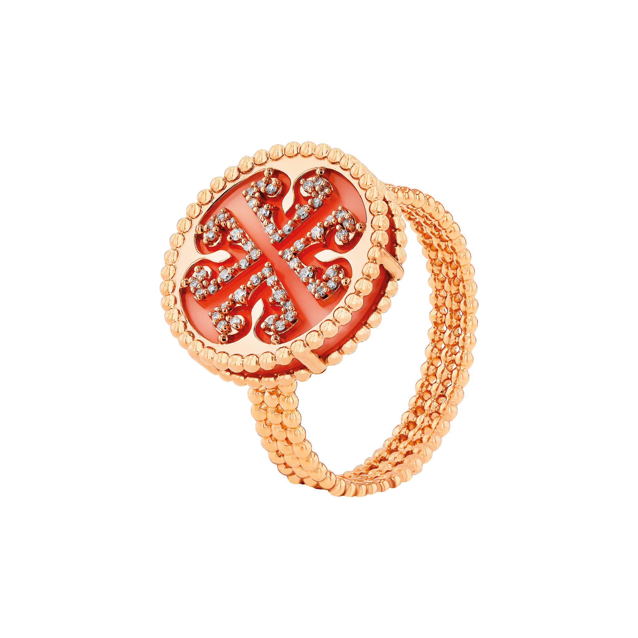 Lace Single Medallion Ring in 18K Rose Gold With Pink Opal And Diamonds