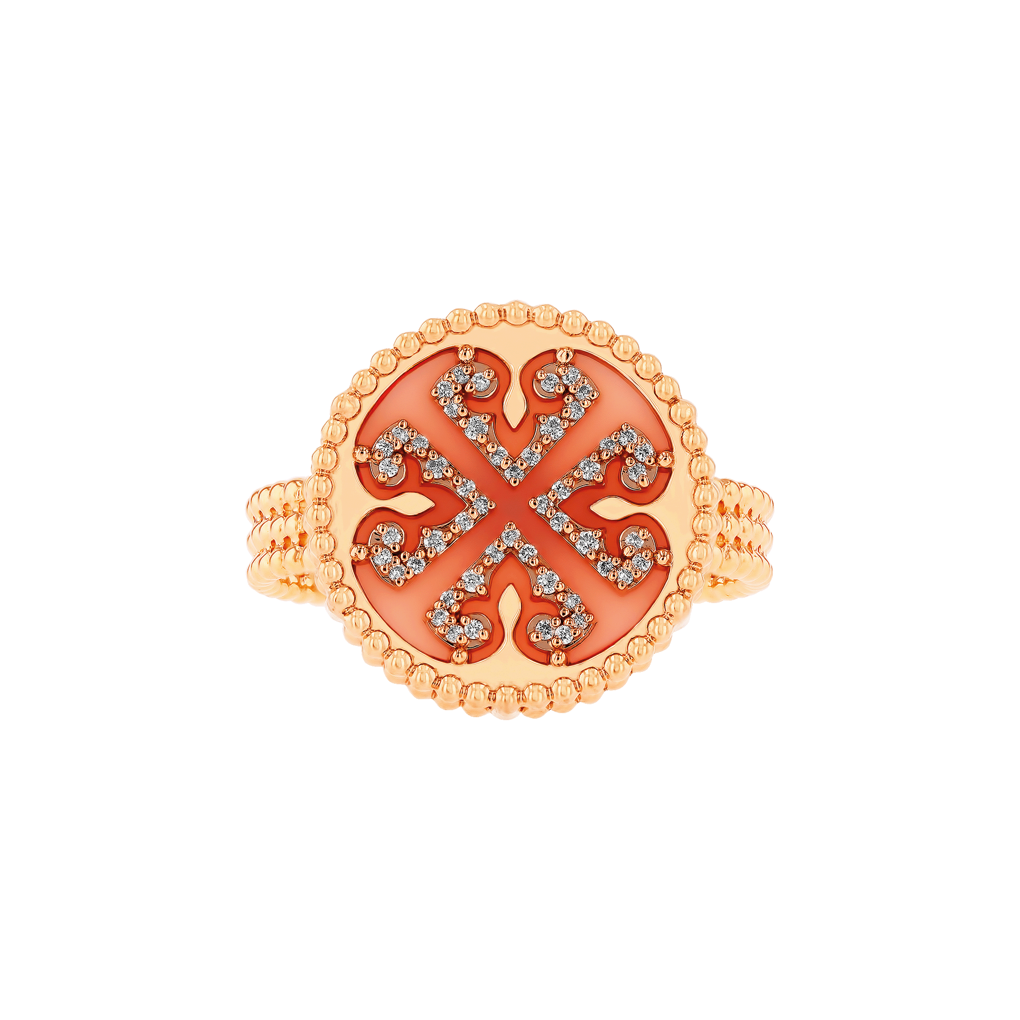 Lace Single Medallion Ring in 18K Rose Gold With Pink Opal And Diamonds