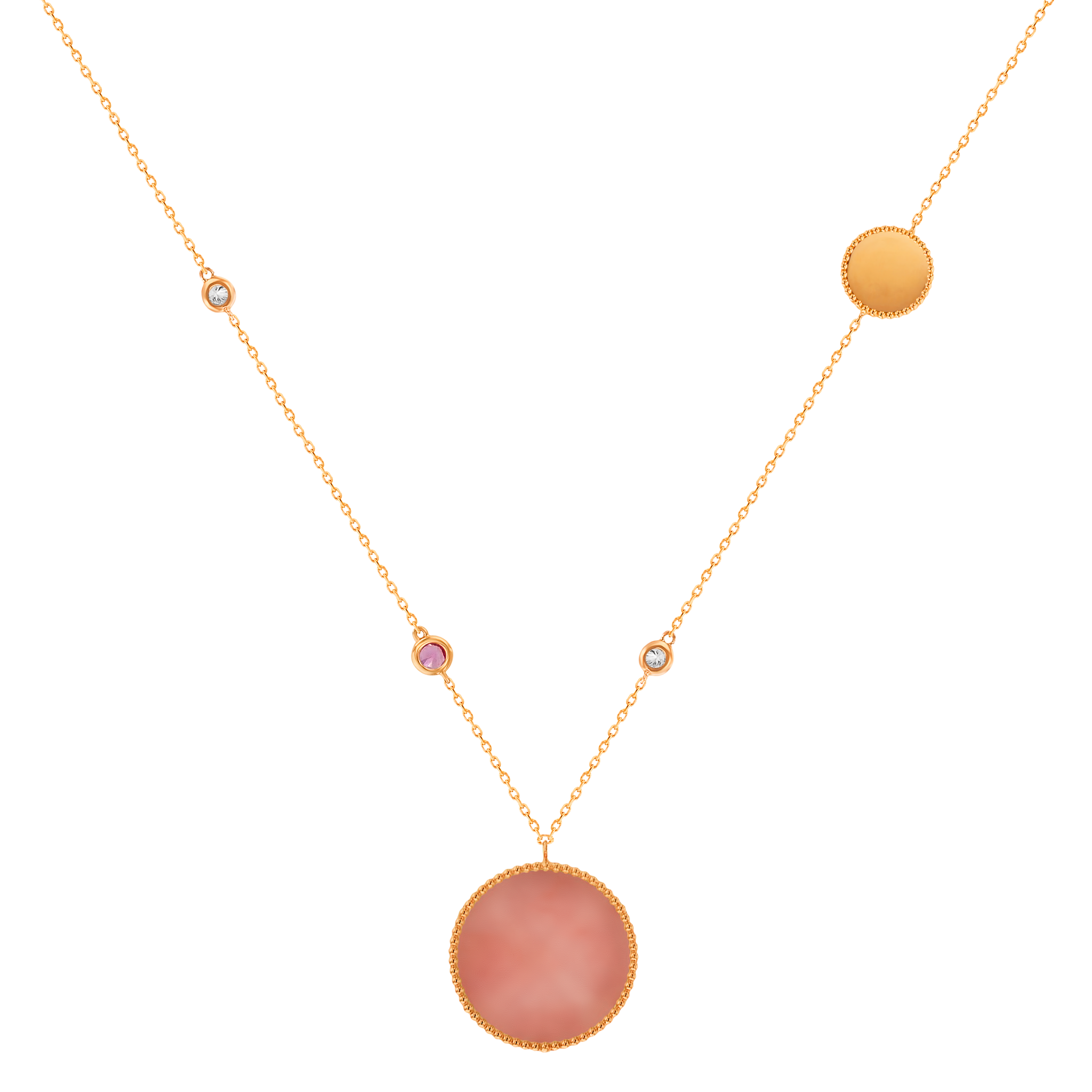 Lace Double Medallion Necklace in 18K Rose Gold With Pink Opal, Pink Sapphire And Diamonds