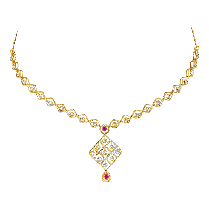 Legacy Diamond & Ruby Necklace & Earring in 22K Gold