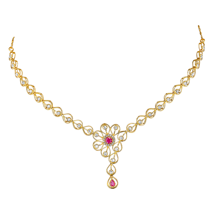 Legacy Diamond & Ruby Necklace & Earring in 22K Gold