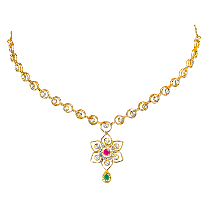 Legacy Diamond, Ruby & Emerald Necklace & Earring in 22K Gold