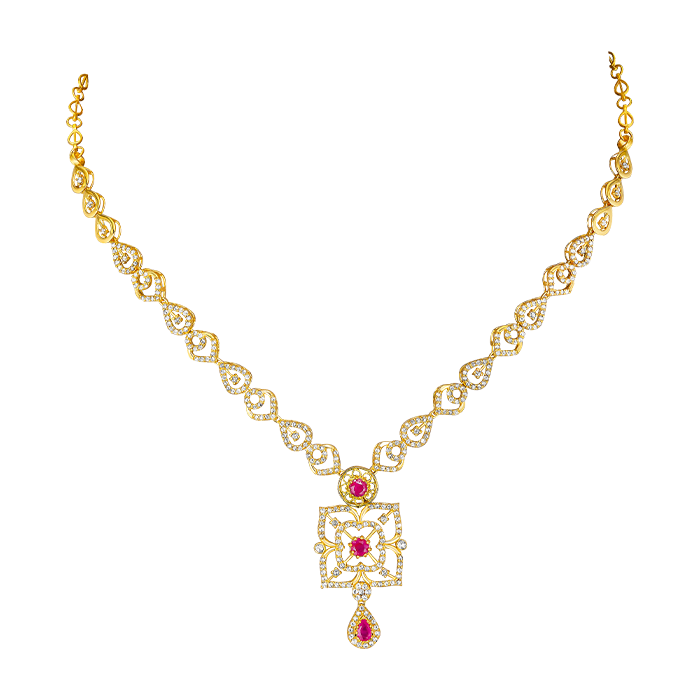 Legacy Diamond & Ruby Necklace & Earring in 22K Gold