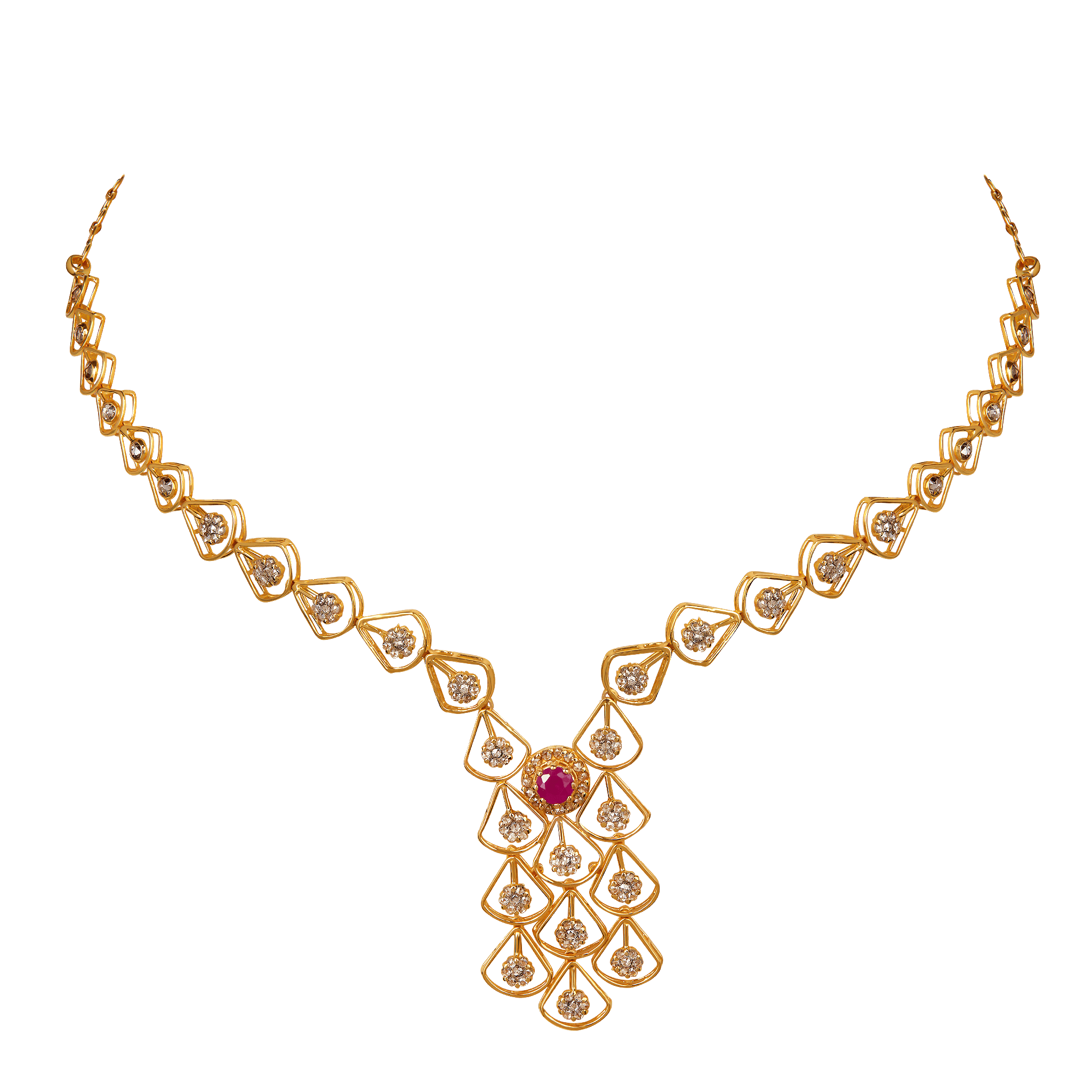 Legacy Diamond & Ruby Necklace & Earring in 22K Gold