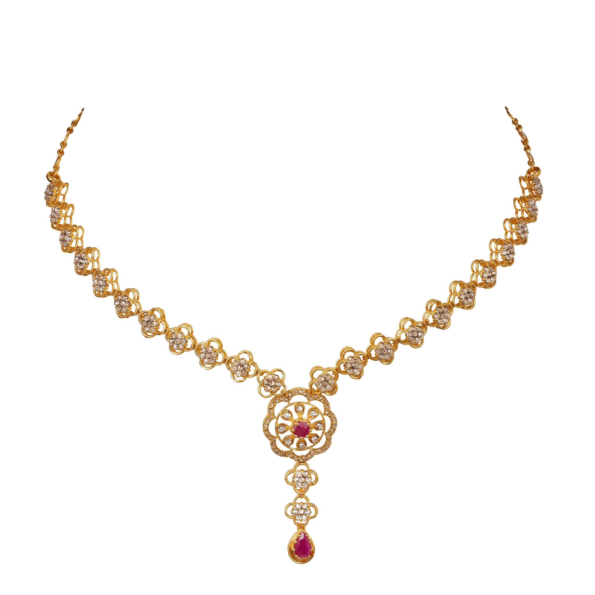 Legacy Diamond & Ruby Necklace & Earring in 22K Gold