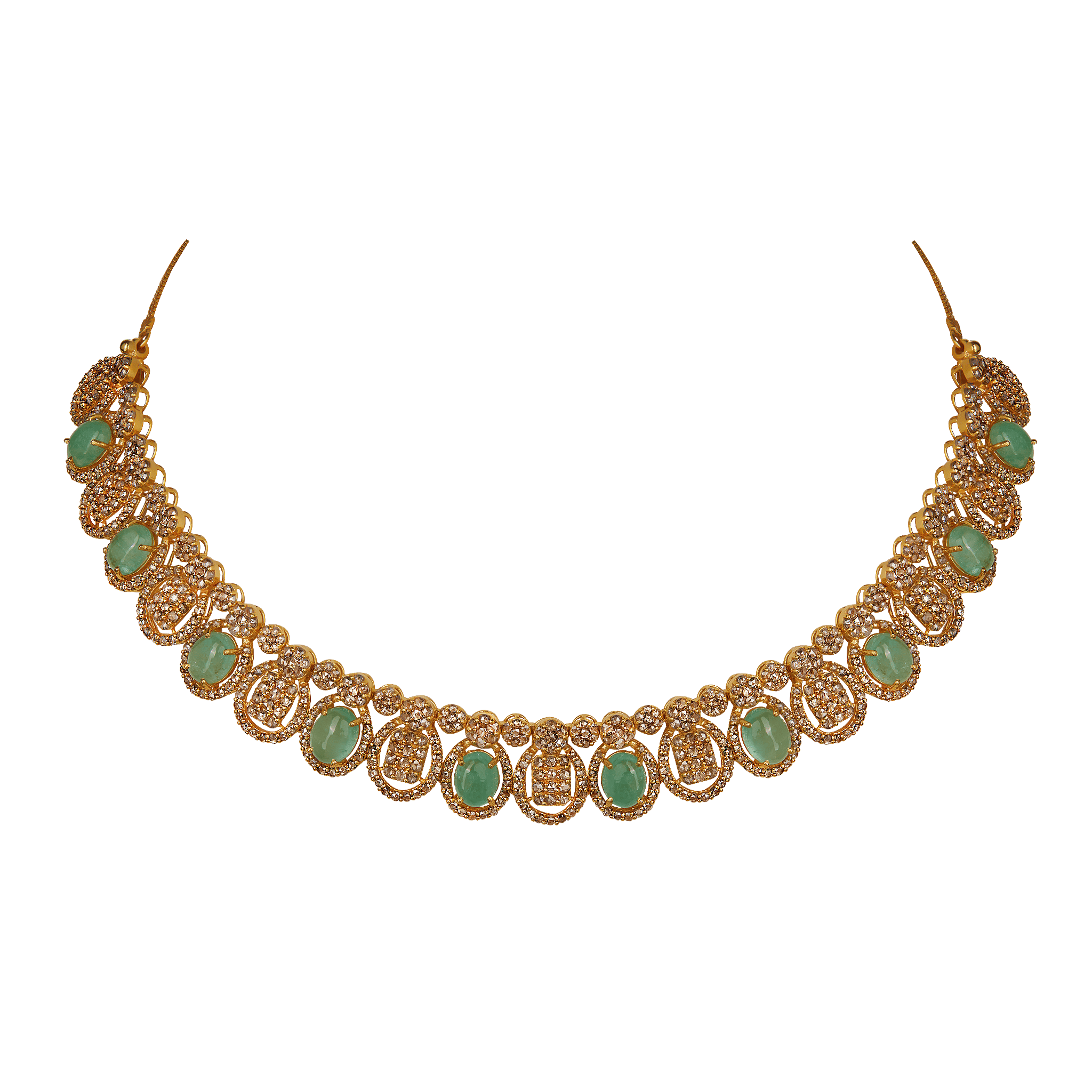 Legacy Diamond & Emerald Necklace & Earring in 22K Gold