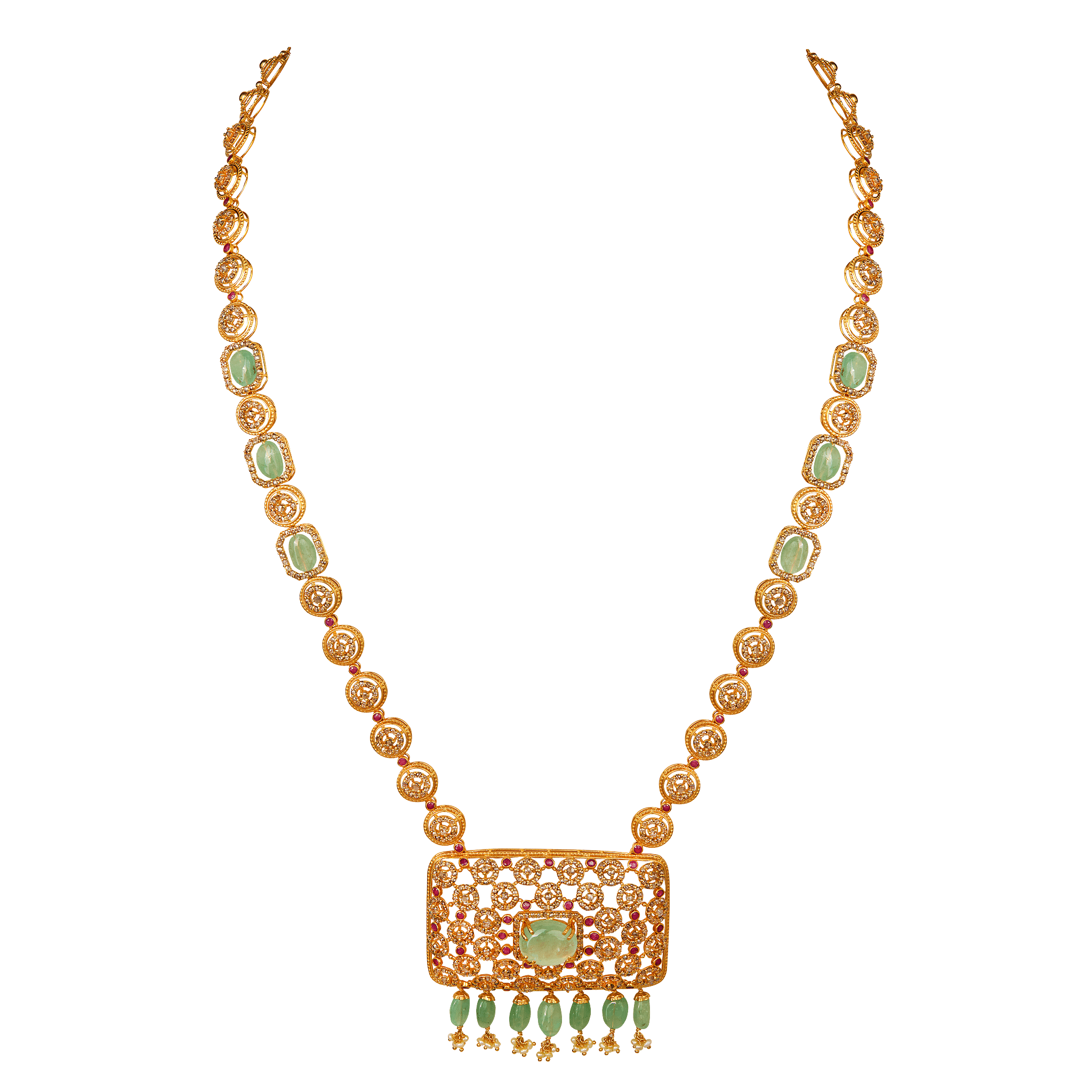 Legacy Diamond & Emerald Necklace & Earring in 22K Gold