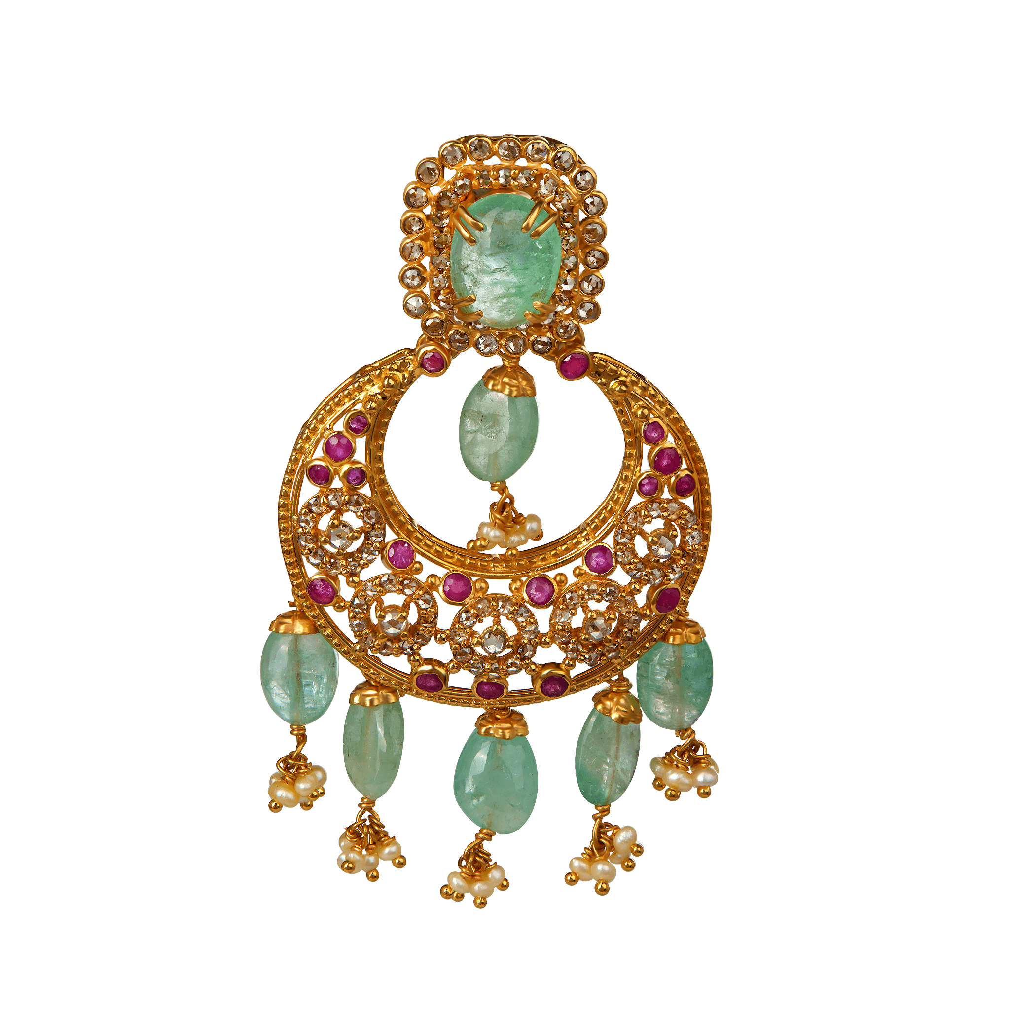 Legacy Diamond & Emerald Necklace & Earring in 22K Gold