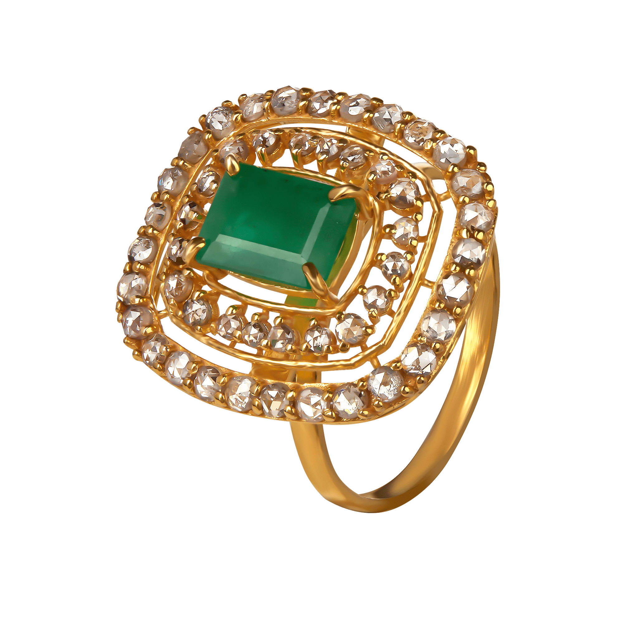 Legacy Diamond & Emerald Ring in 22K Gold