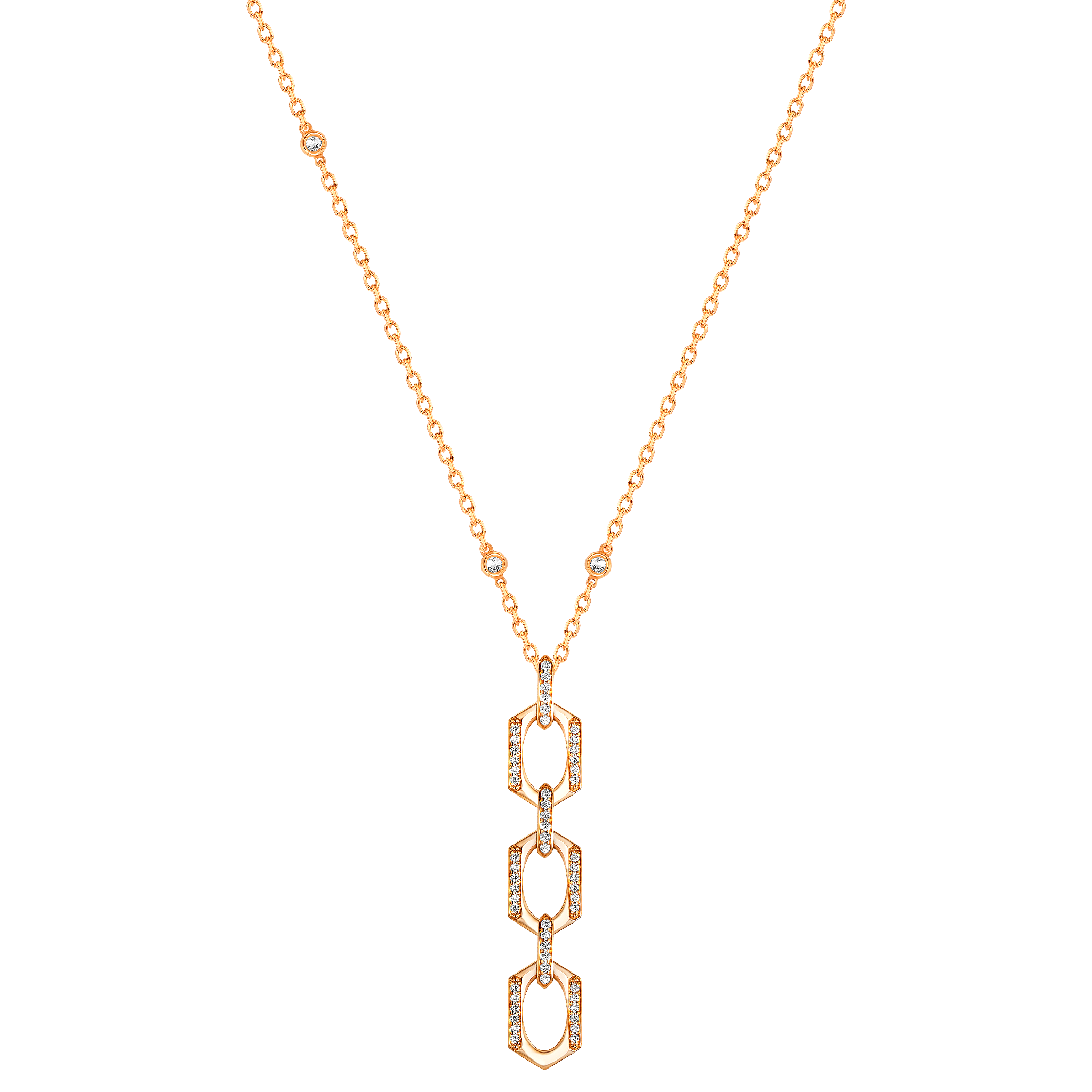 Links Pendant Chain Necklace in 18K Rose Gold With Diamonds