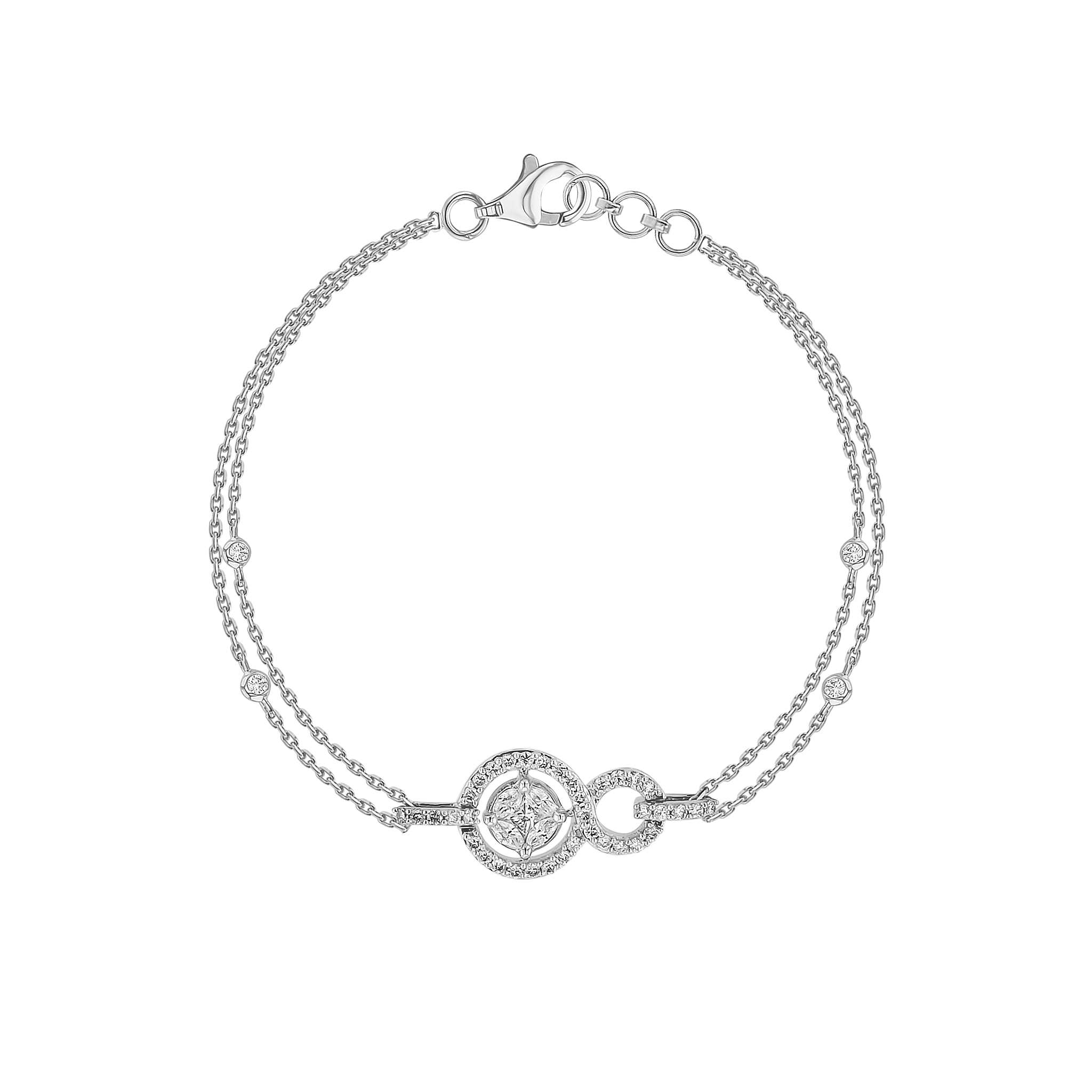 OSE  Bracelet in 18K White Gold Studded  with  Fancy cut and Round Diamonds