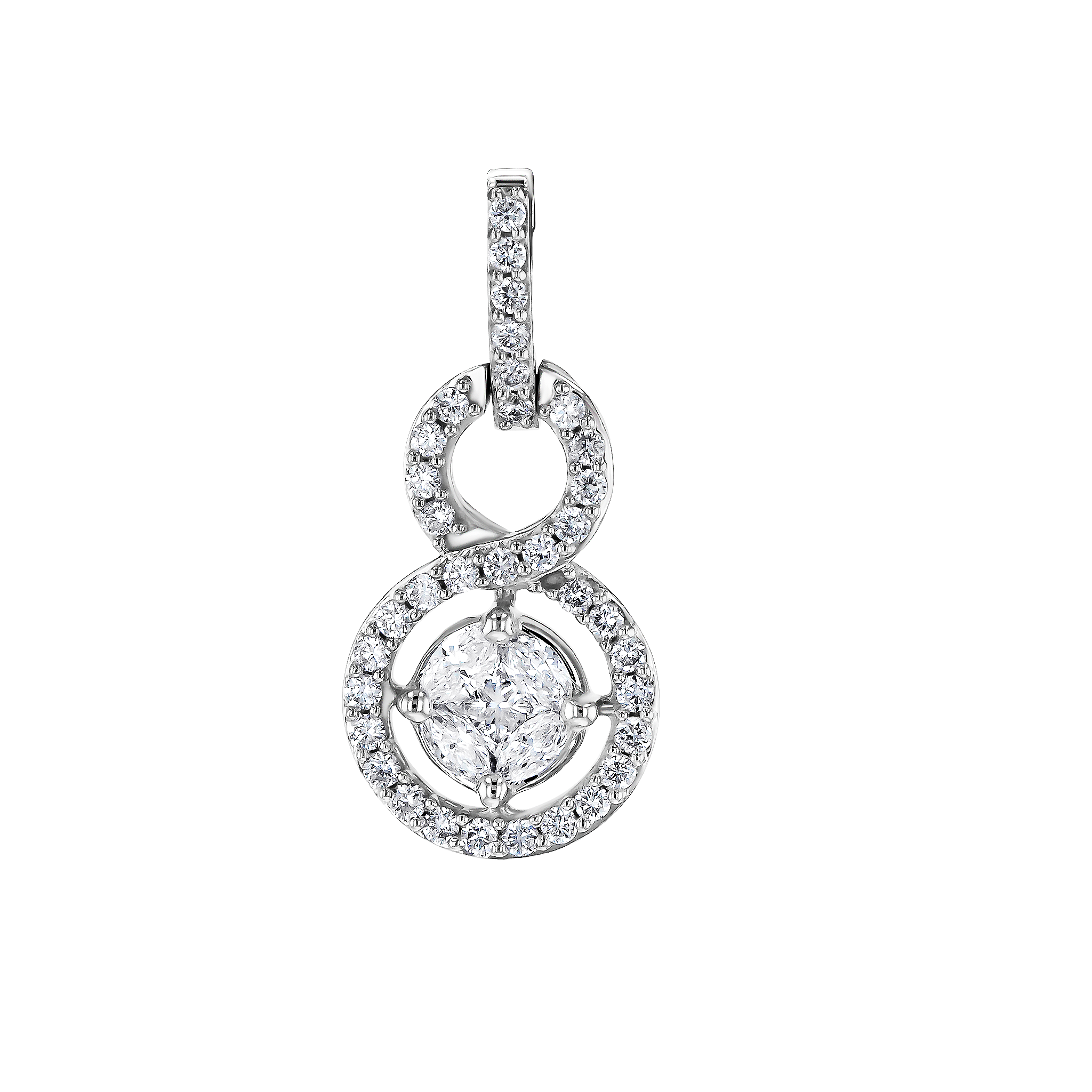 OSE Earrings in 18K White Gold Studded  with  Fancy cut and Round Diamonds