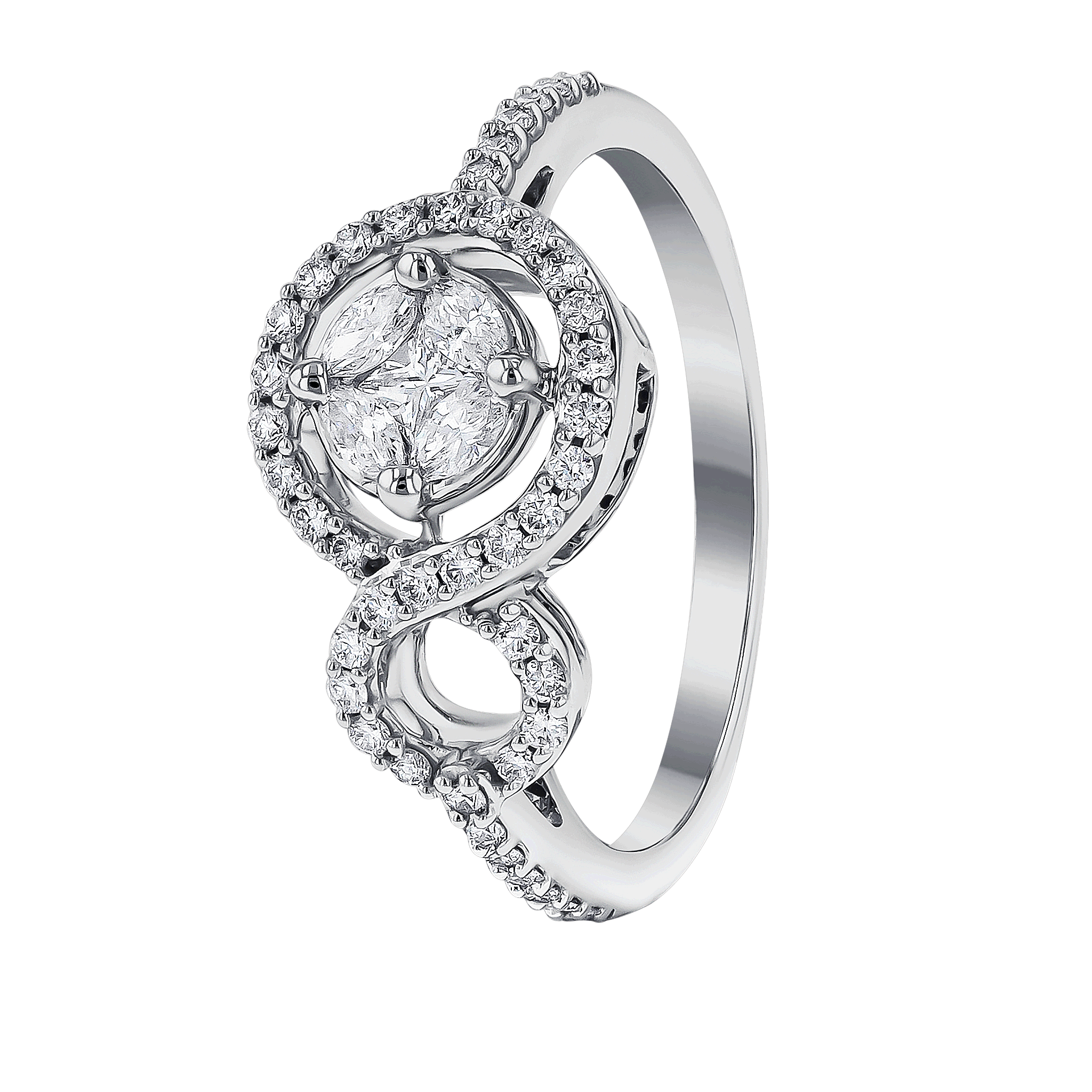 OSE  Ring in 18K White Gold Studded  with  Fancy cut and Round Diamonds