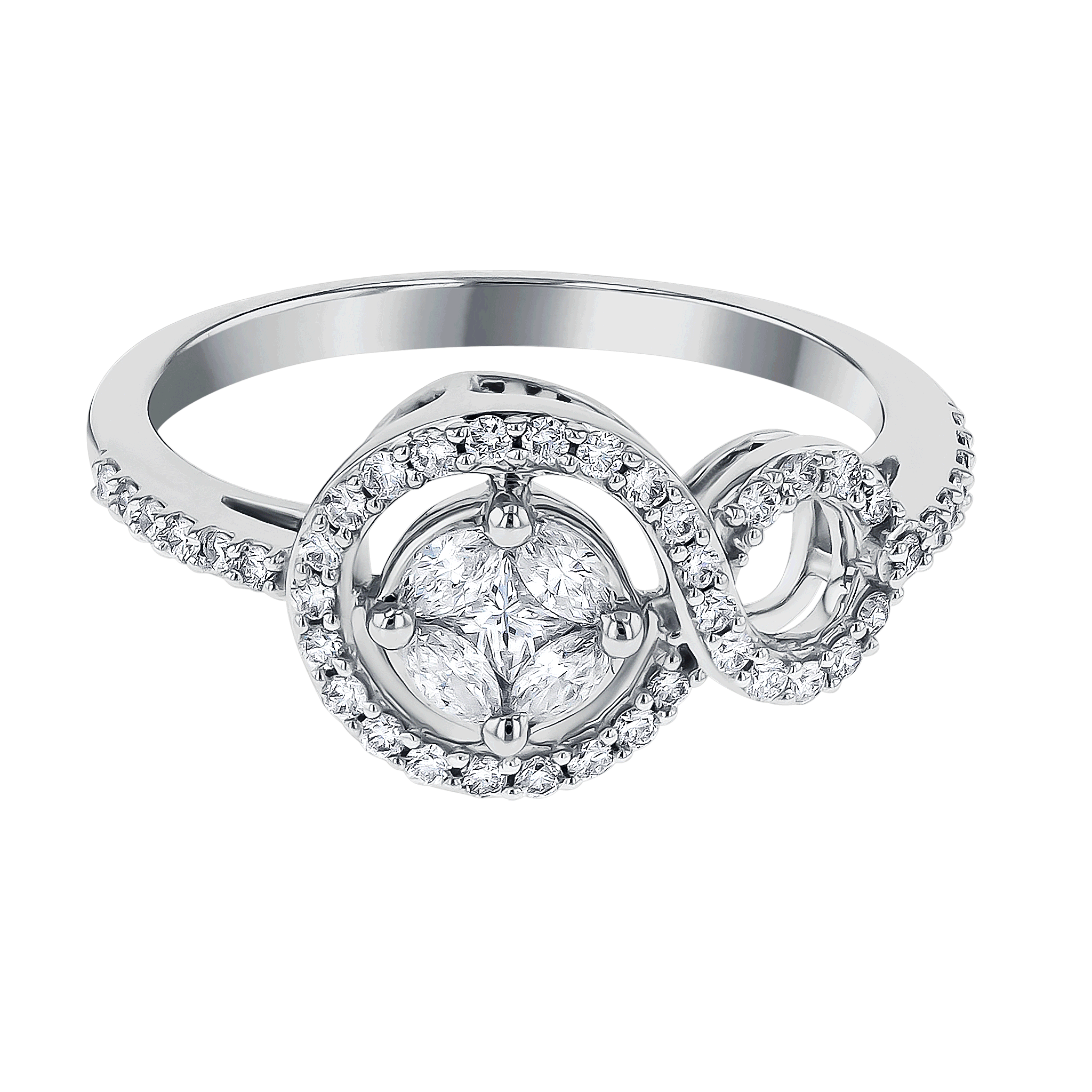 OSE  Ring in 18K White Gold Studded  with  Fancy cut and Round Diamonds