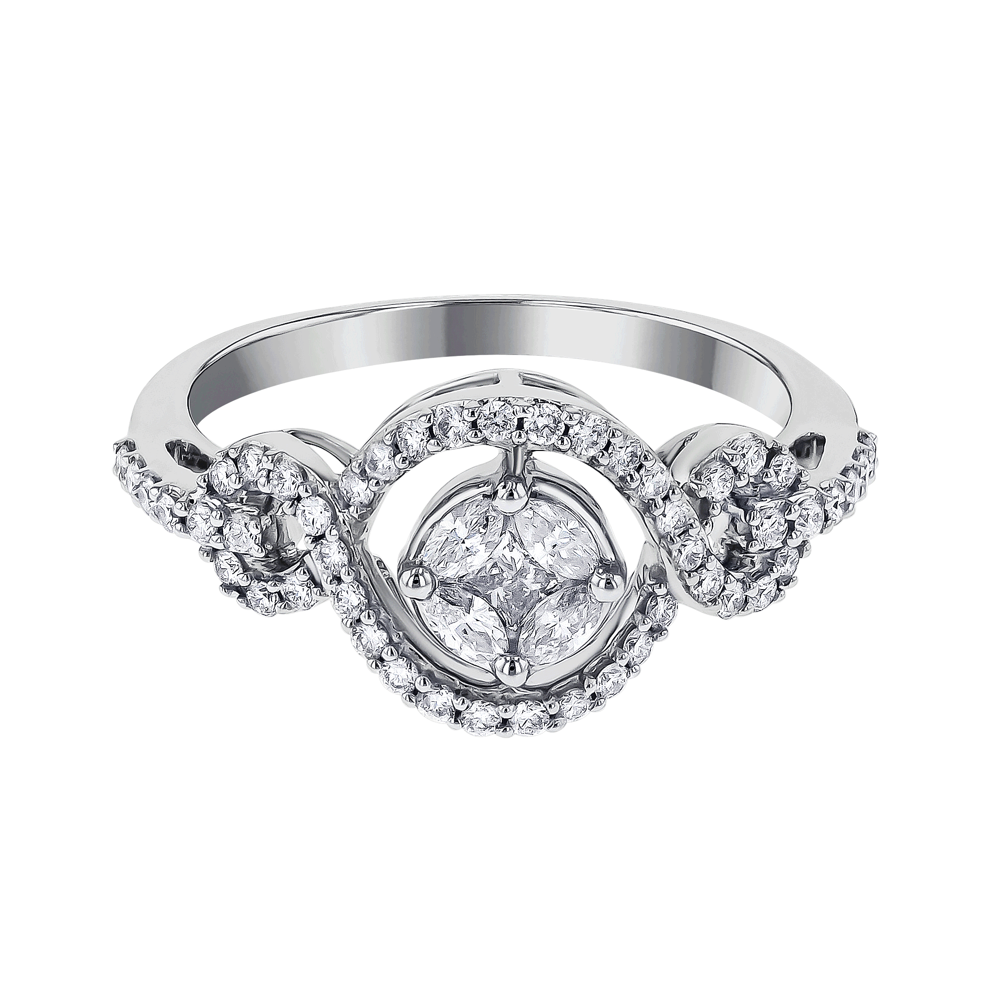OSE  Ring in 18K White Gold Studded  with  Fancy cut and Round Diamonds