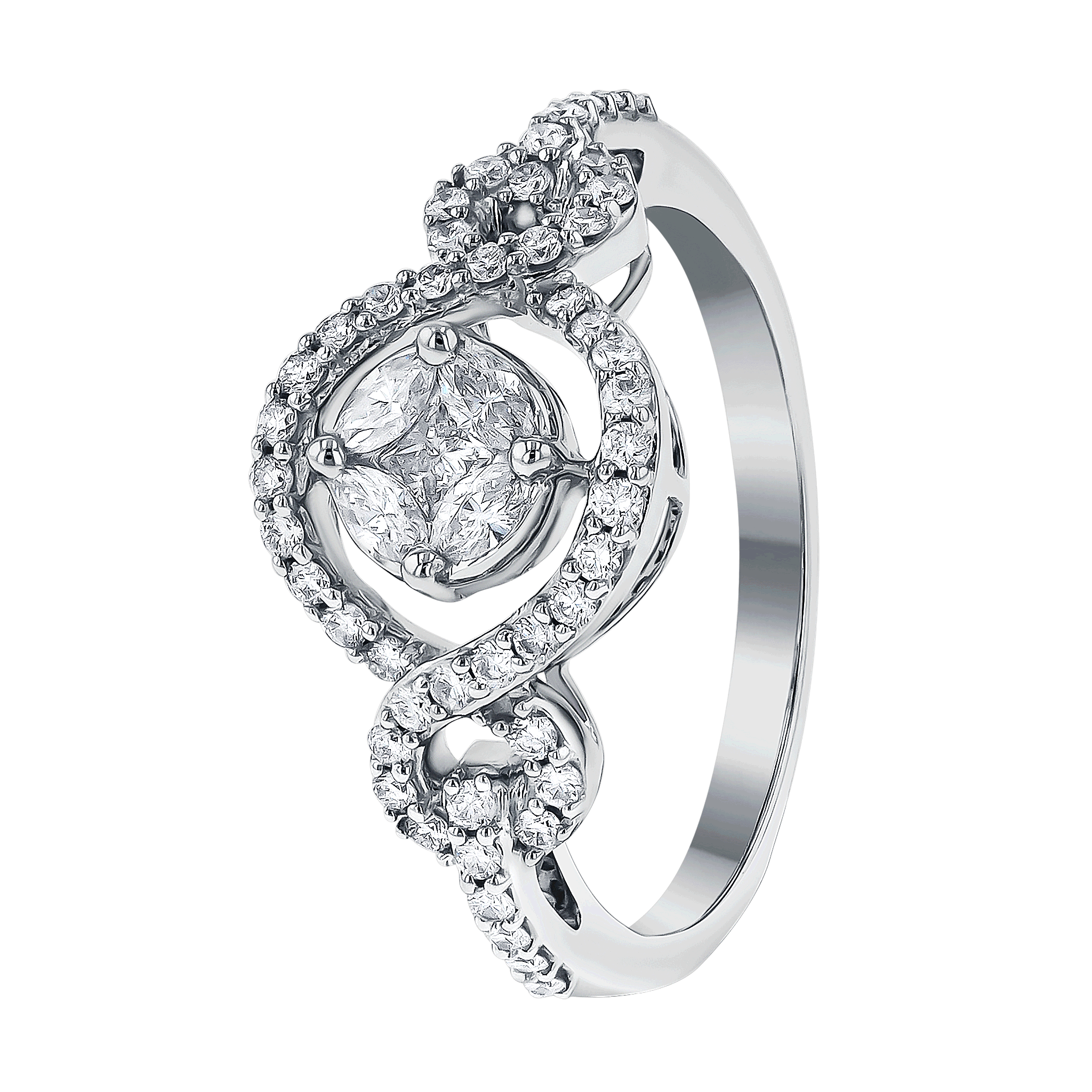 OSE  Ring in 18K White Gold Studded  with  Fancy cut and Round Diamonds
