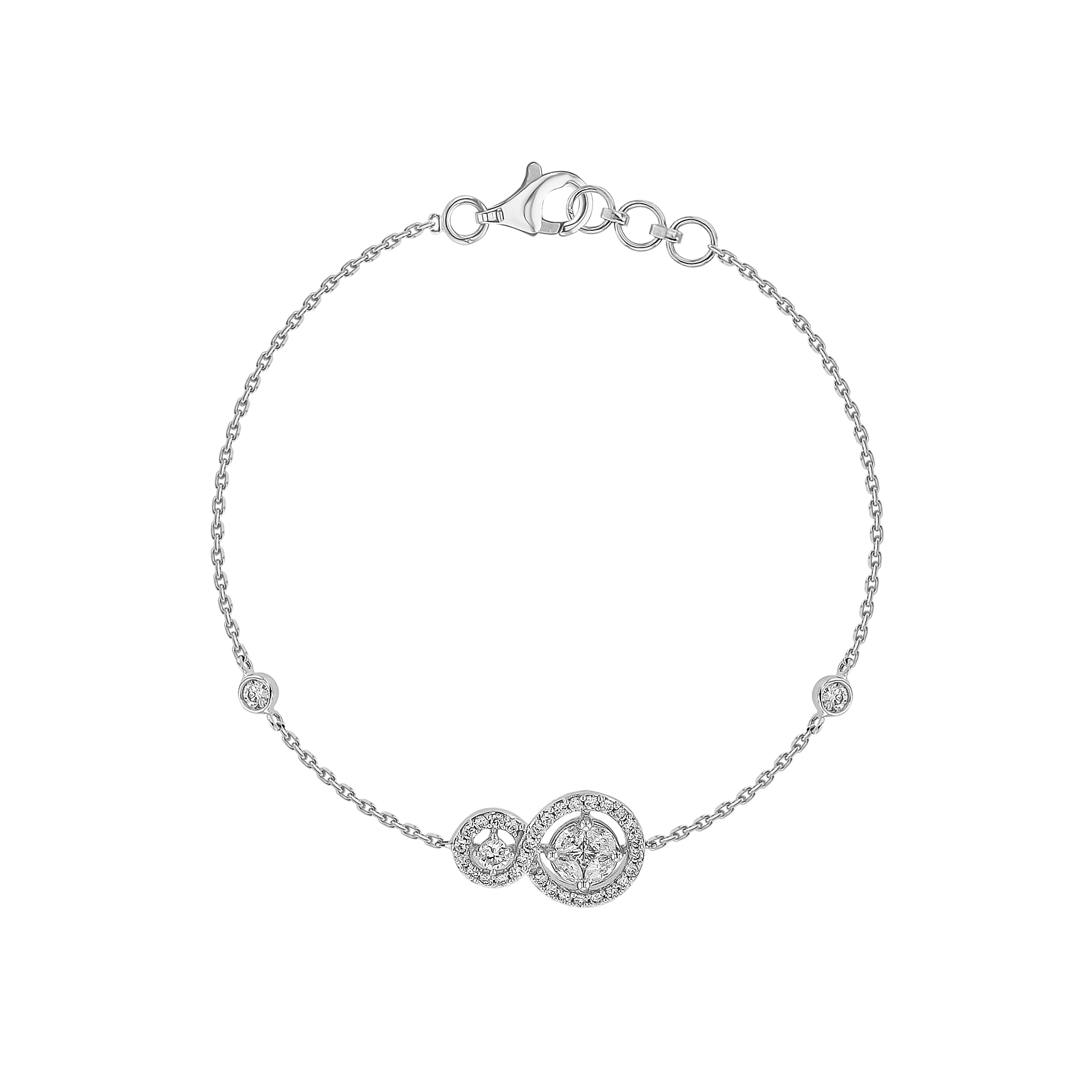 OSE  Bracelet in 18K White Gold Studded  with  Fancy cut and Round Diamonds
