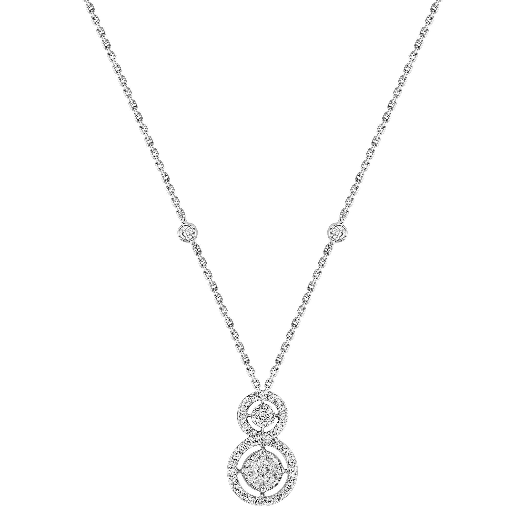 OSE  Pendant Chain in 18K White Gold Studded  with  Fancy cut and Round Diamonds