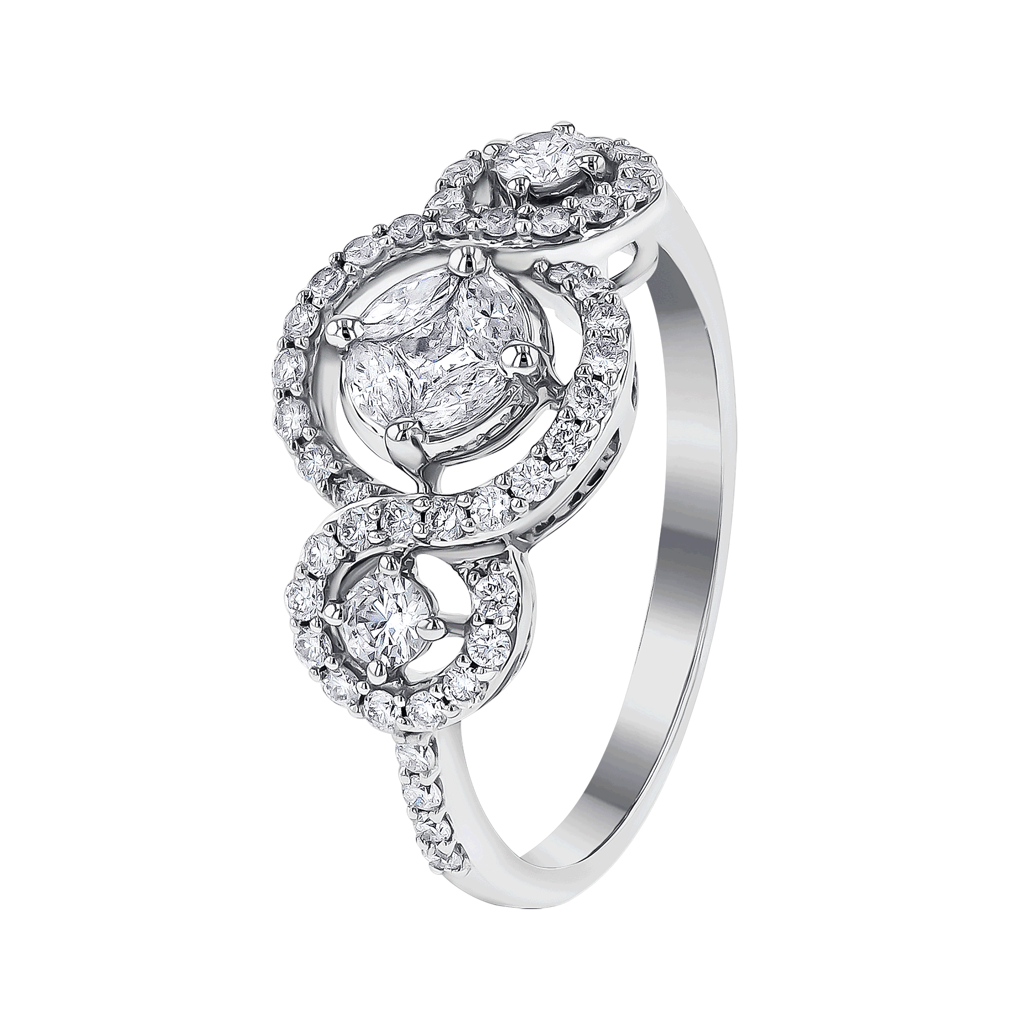 OSE  Ring in 18K White Gold Studded  with  Fancy cut and Round Diamonds