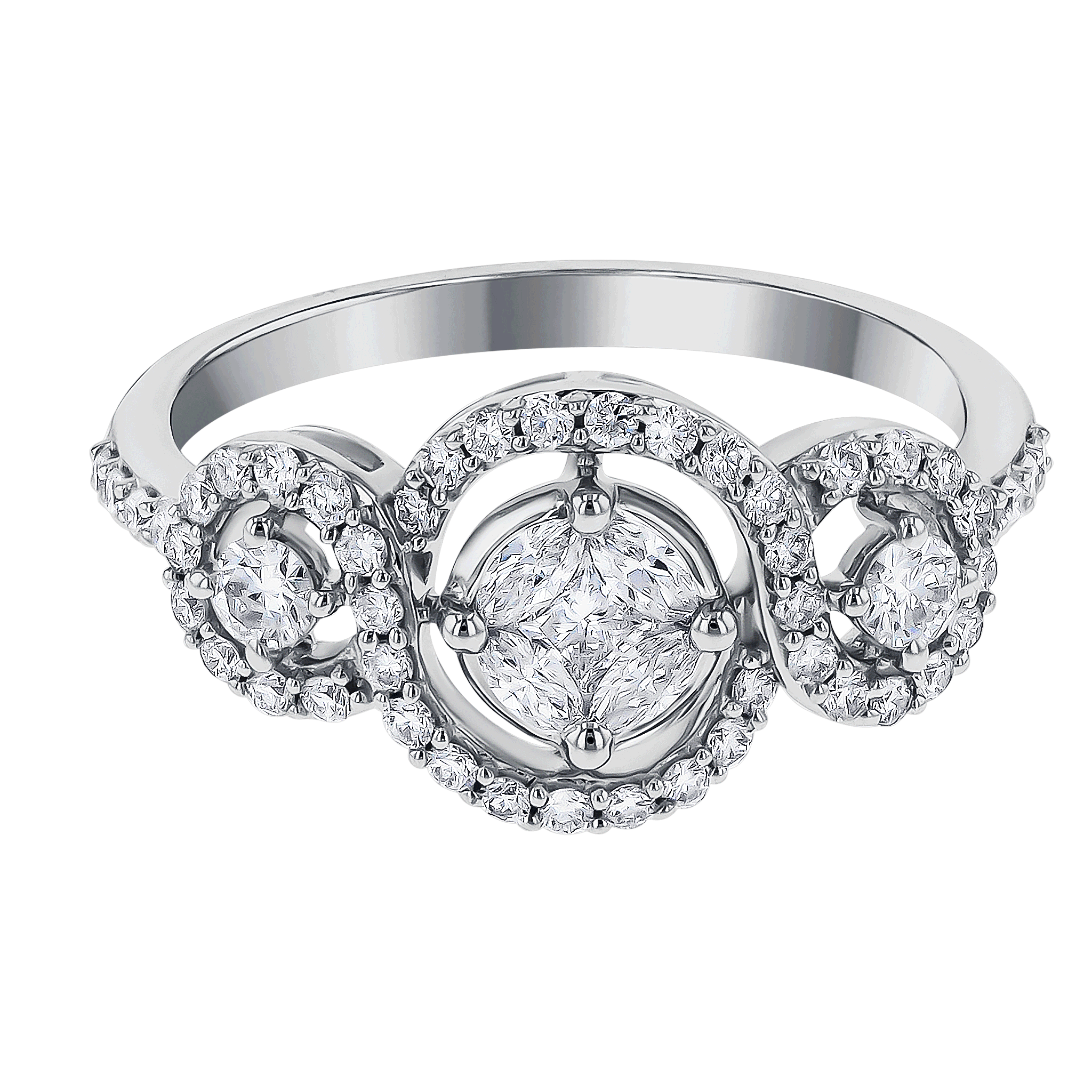 OSE  Ring in 18K White Gold Studded  with  Fancy cut and Round Diamonds