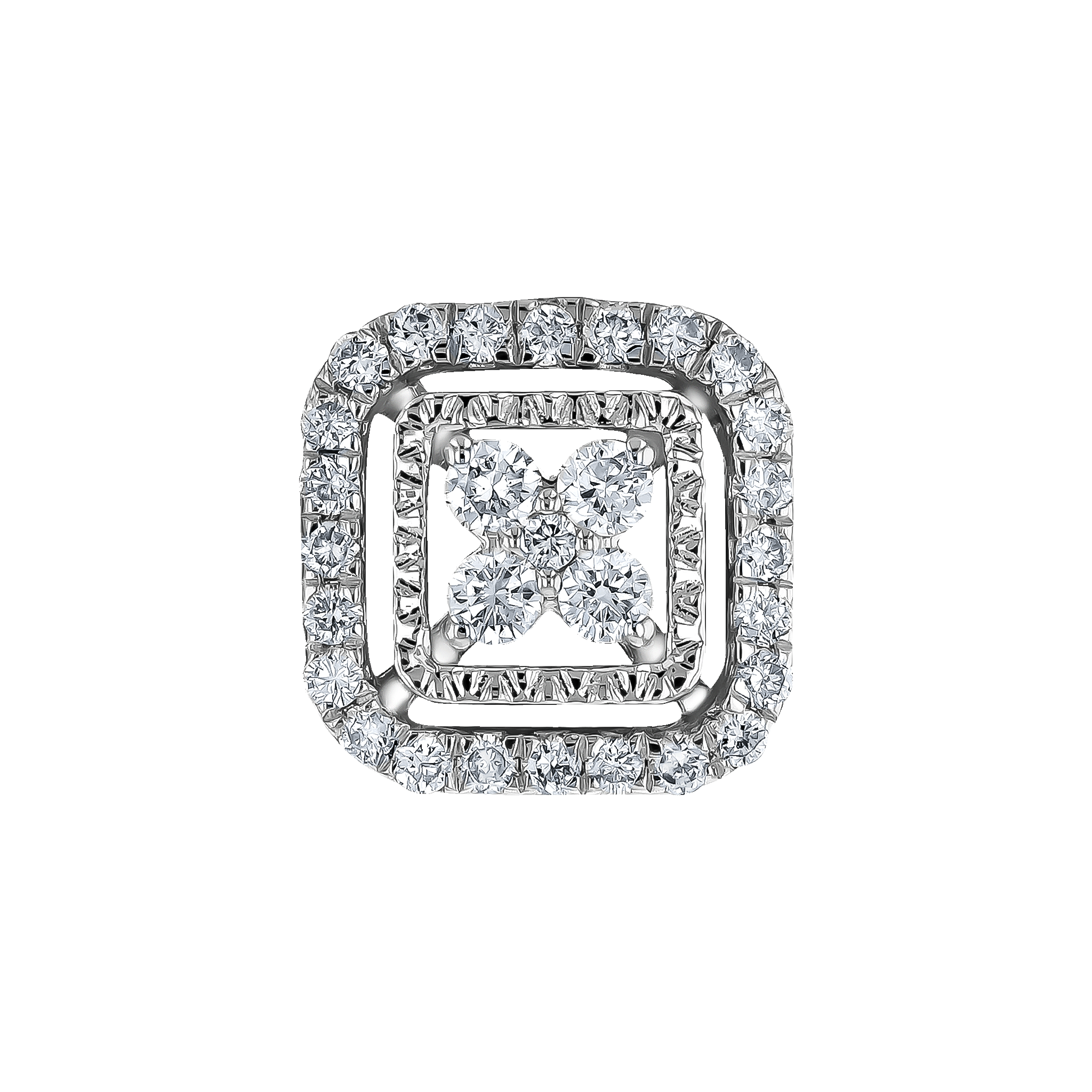 OneSixEight Flower Center Cushion Shape Diamond Stud Earring 18K White Gold