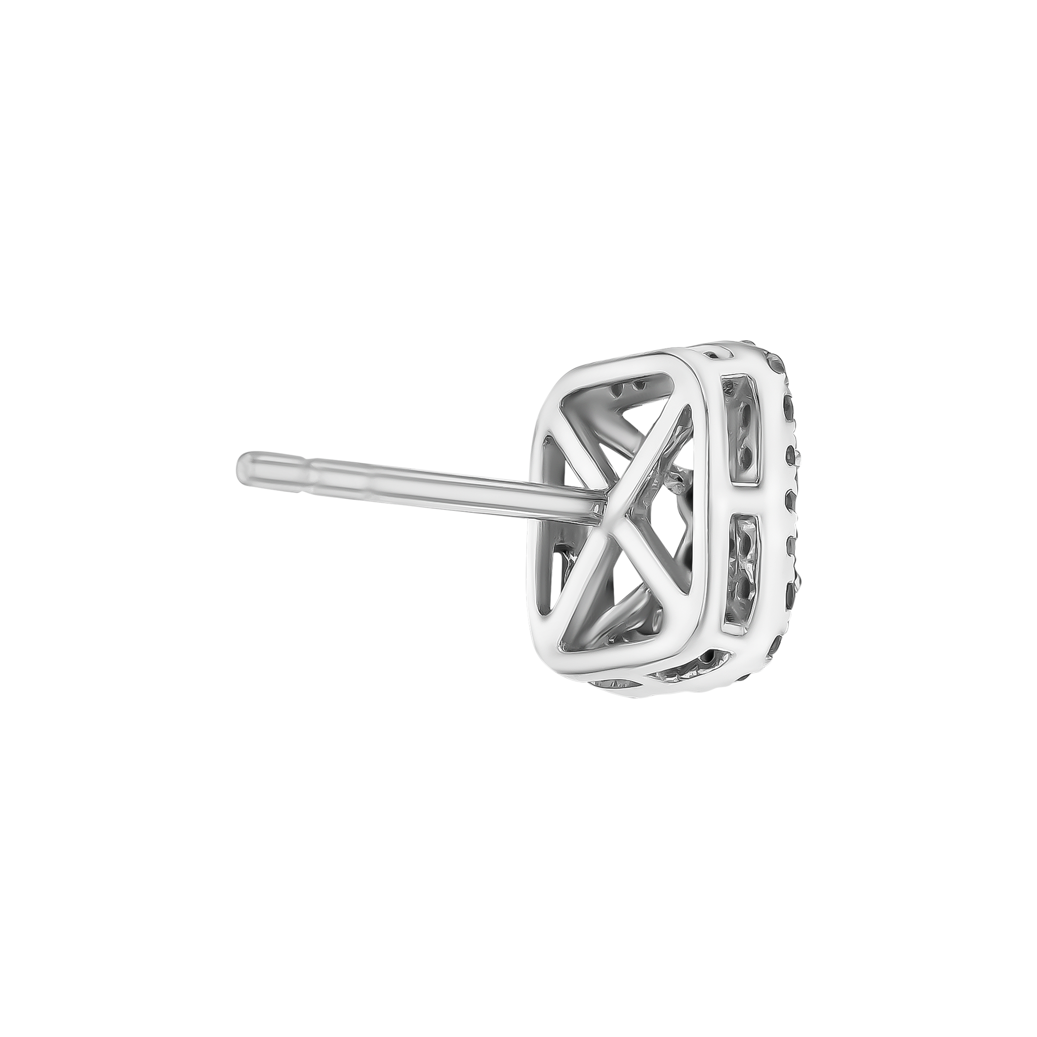 OneSixEight Flower Center Cushion Shape Diamond Stud Earring 18K White Gold