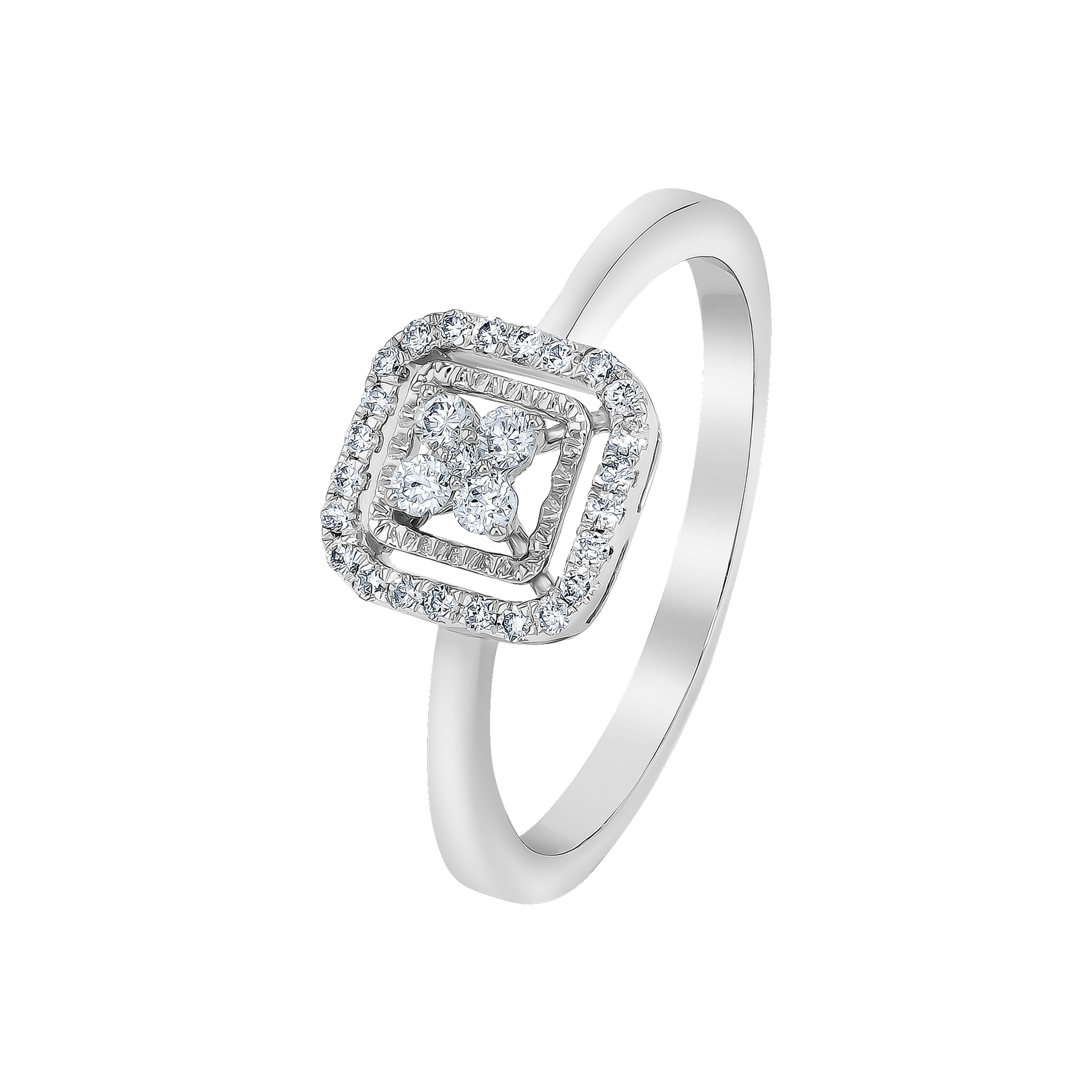 OneSixEight Flower Center Cushion Shape Diamond Ring 18K White Gold