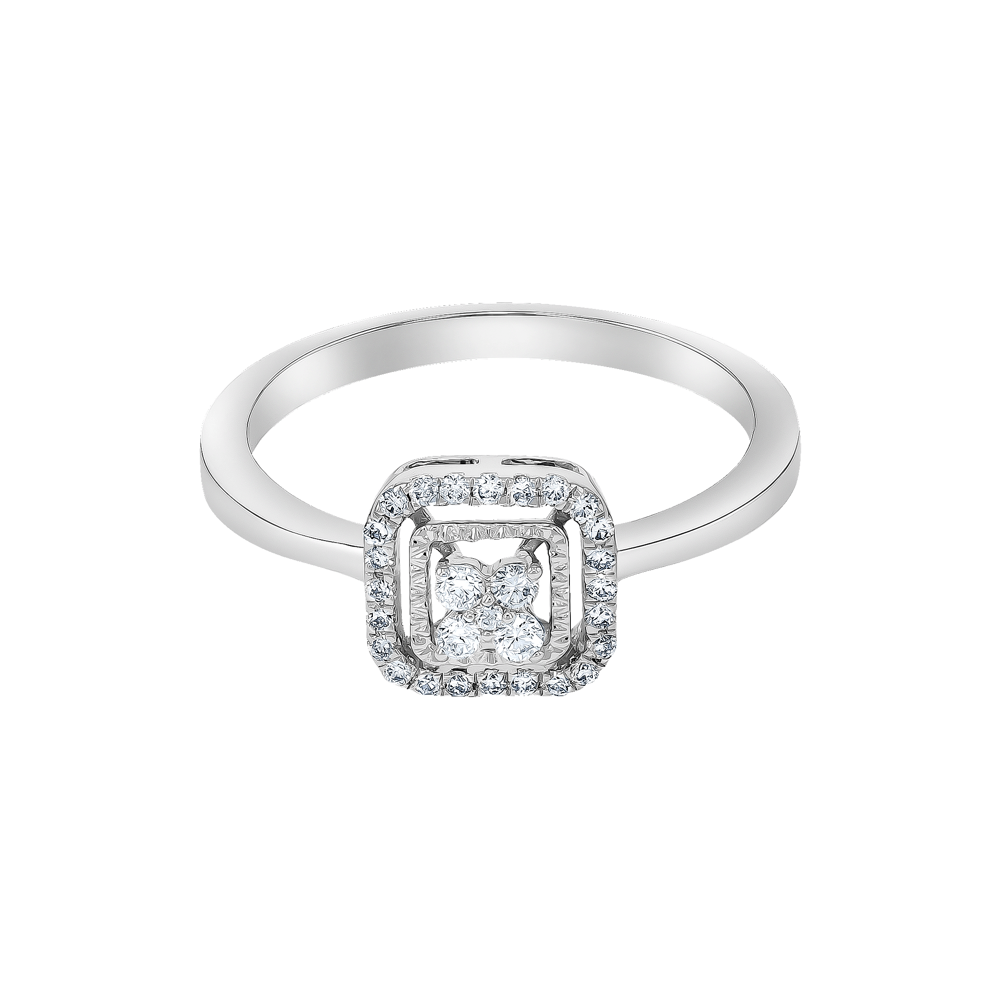 OneSixEight Flower Center Cushion Shape Diamond Ring 18K White Gold
