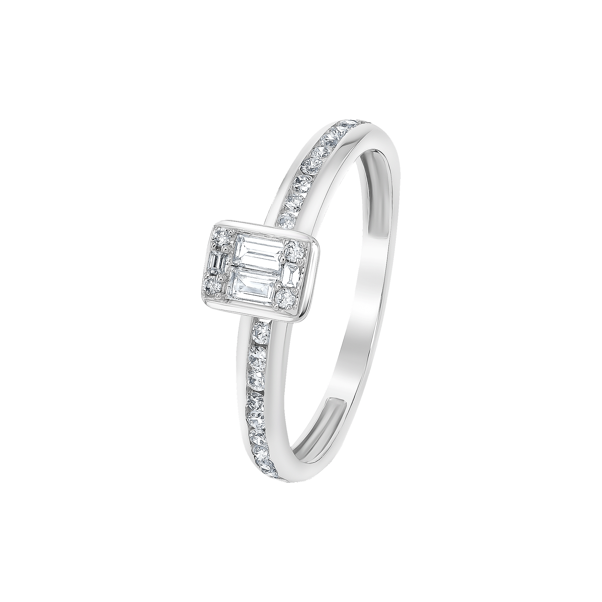 OneSixEight Emerald Shaped Diamond Ring With Half Eternity Band 18K White Gold